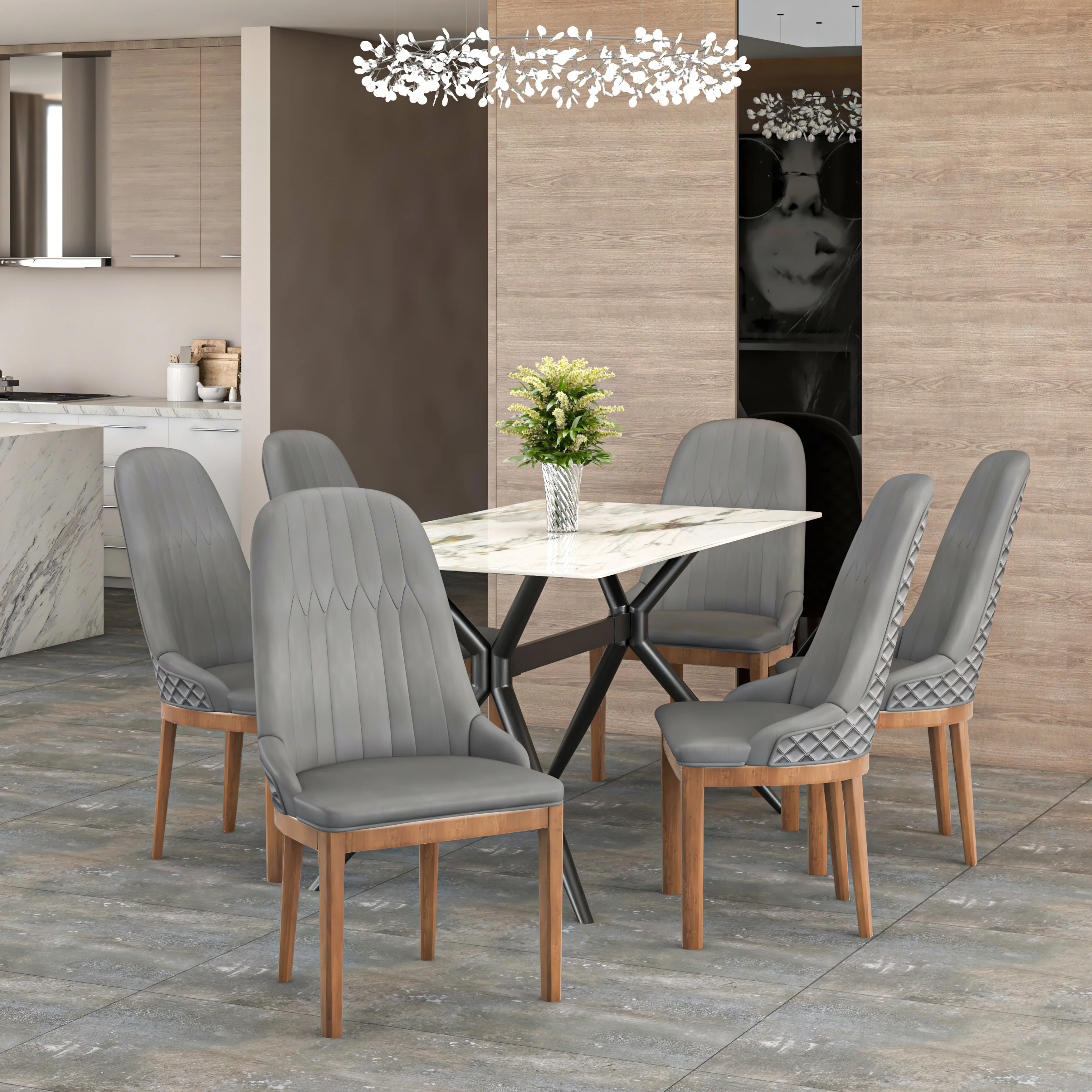 Verisma Collection Modern Wooden Dining Chair in Grey Set of 2