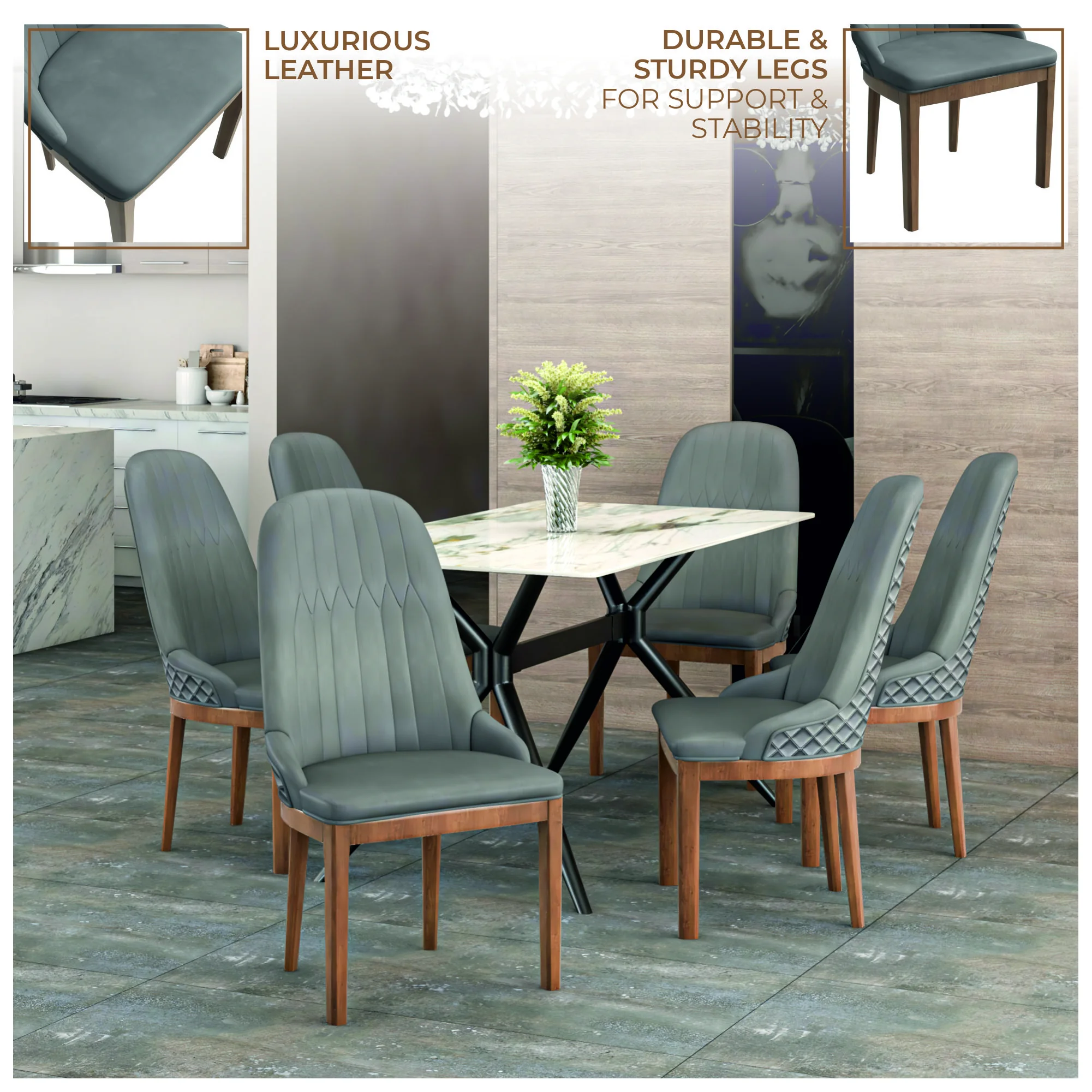 Verisma Collection Modern Wooden Dining Chair in Grey Set of 2