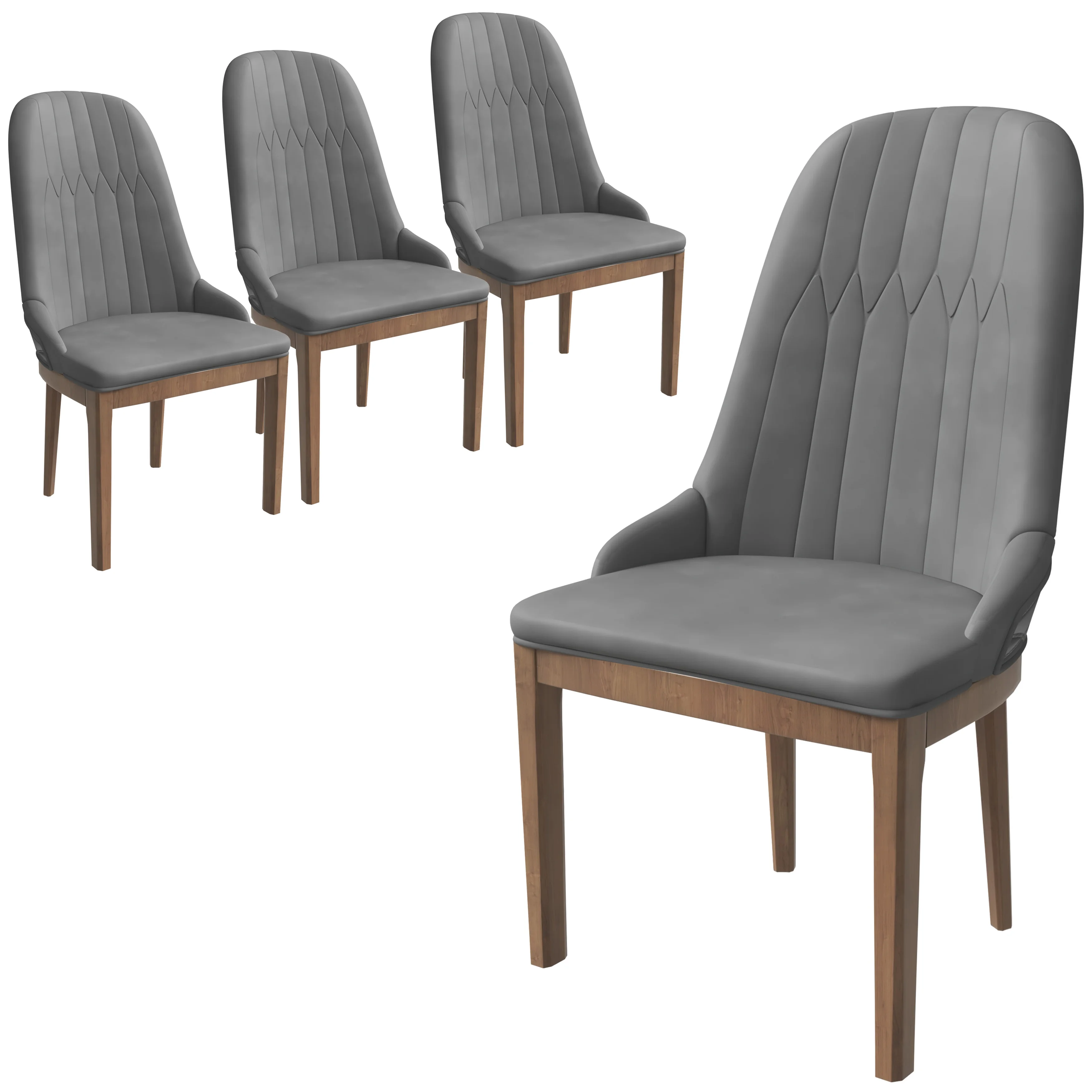 Verisma Collection Modern Wooden Dining Chair in Grey Set of 4