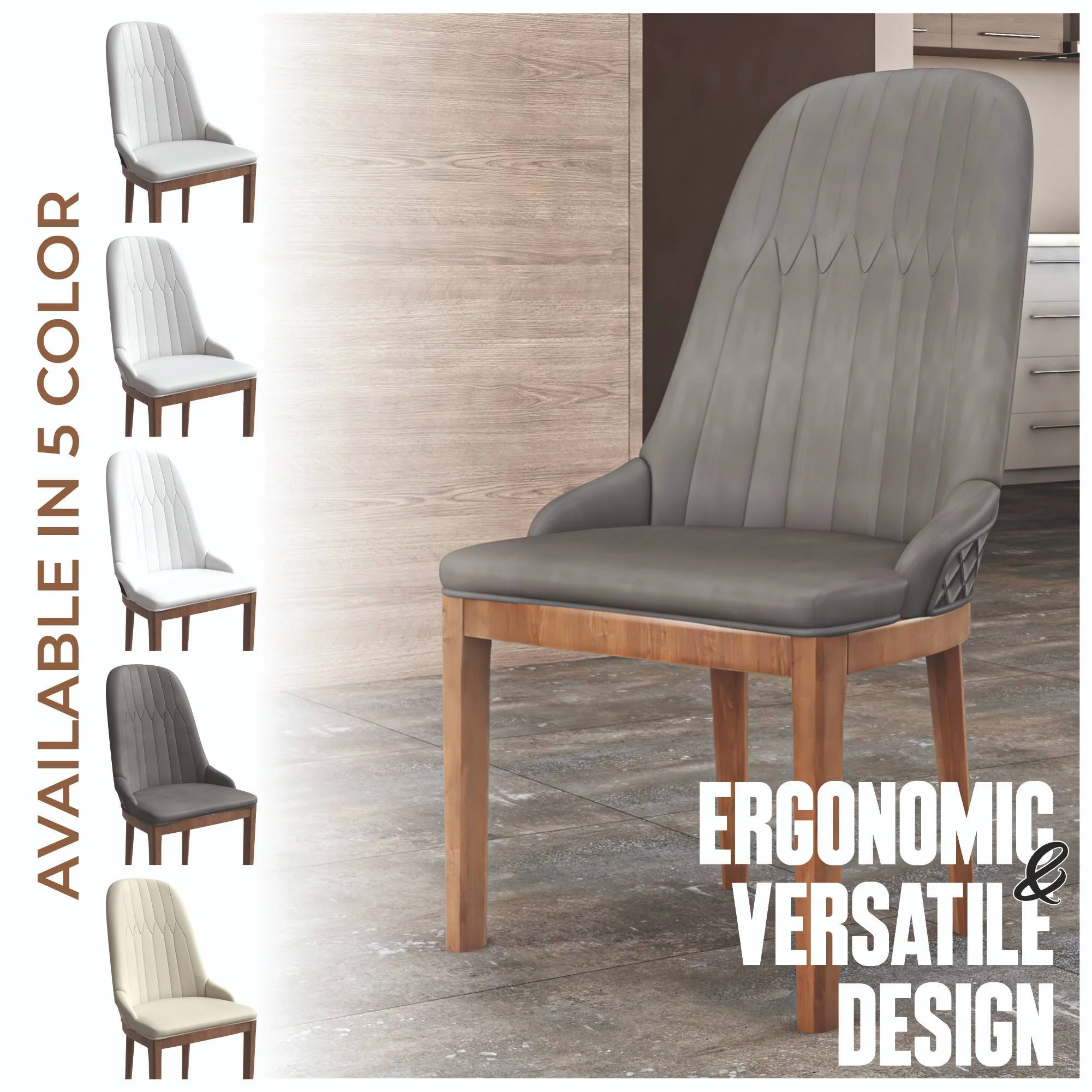 Verisma Collection Modern Wooden Dining Chair in Grey Set of 4
