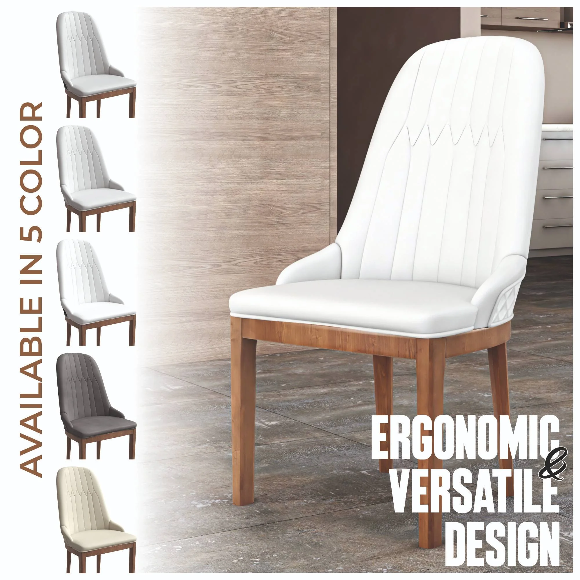 Verisma Collection Modern Wooden Dining Chair in White Set of 4