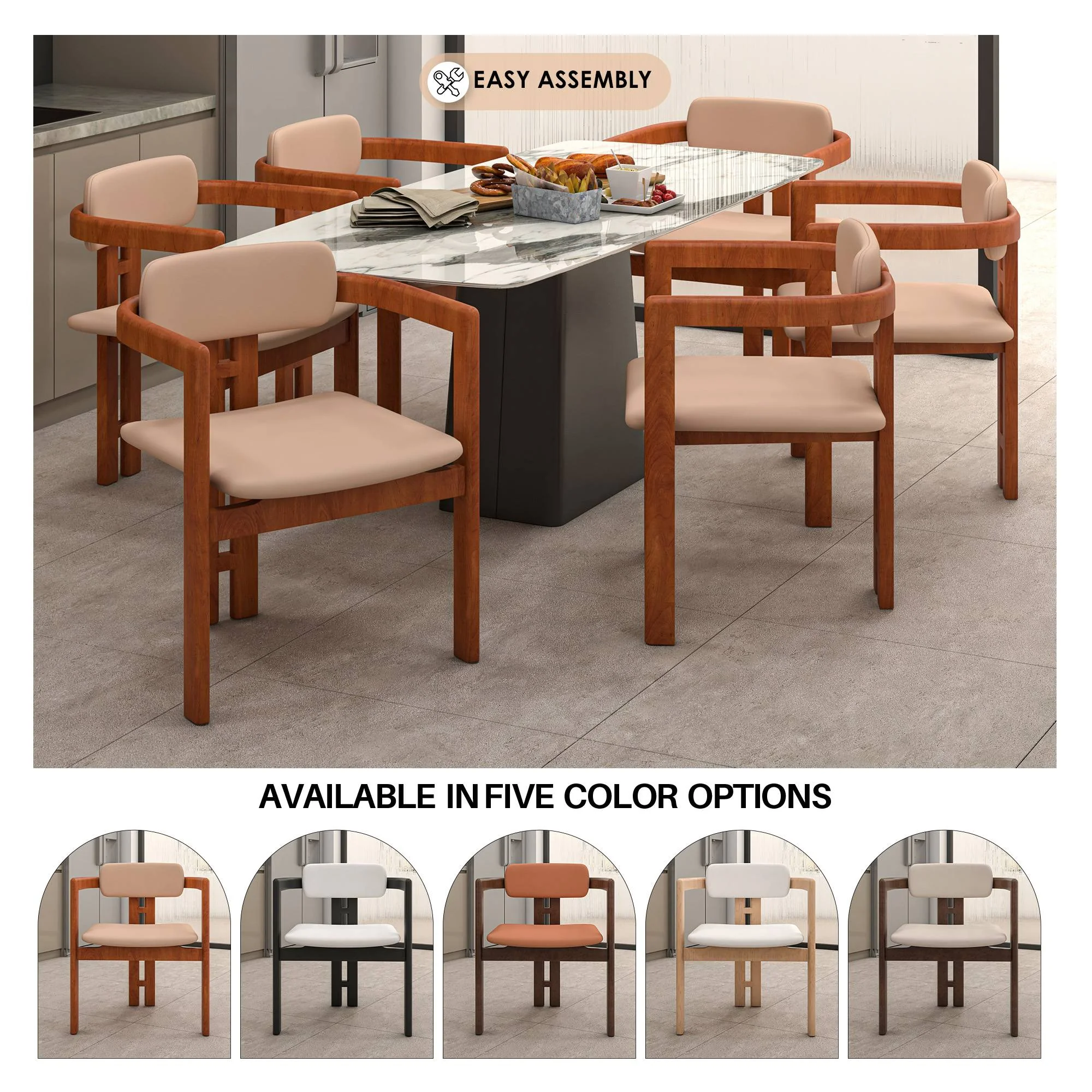 Velo Series Modern Dining Chair in Dark Natural Wood with Taupe Seat