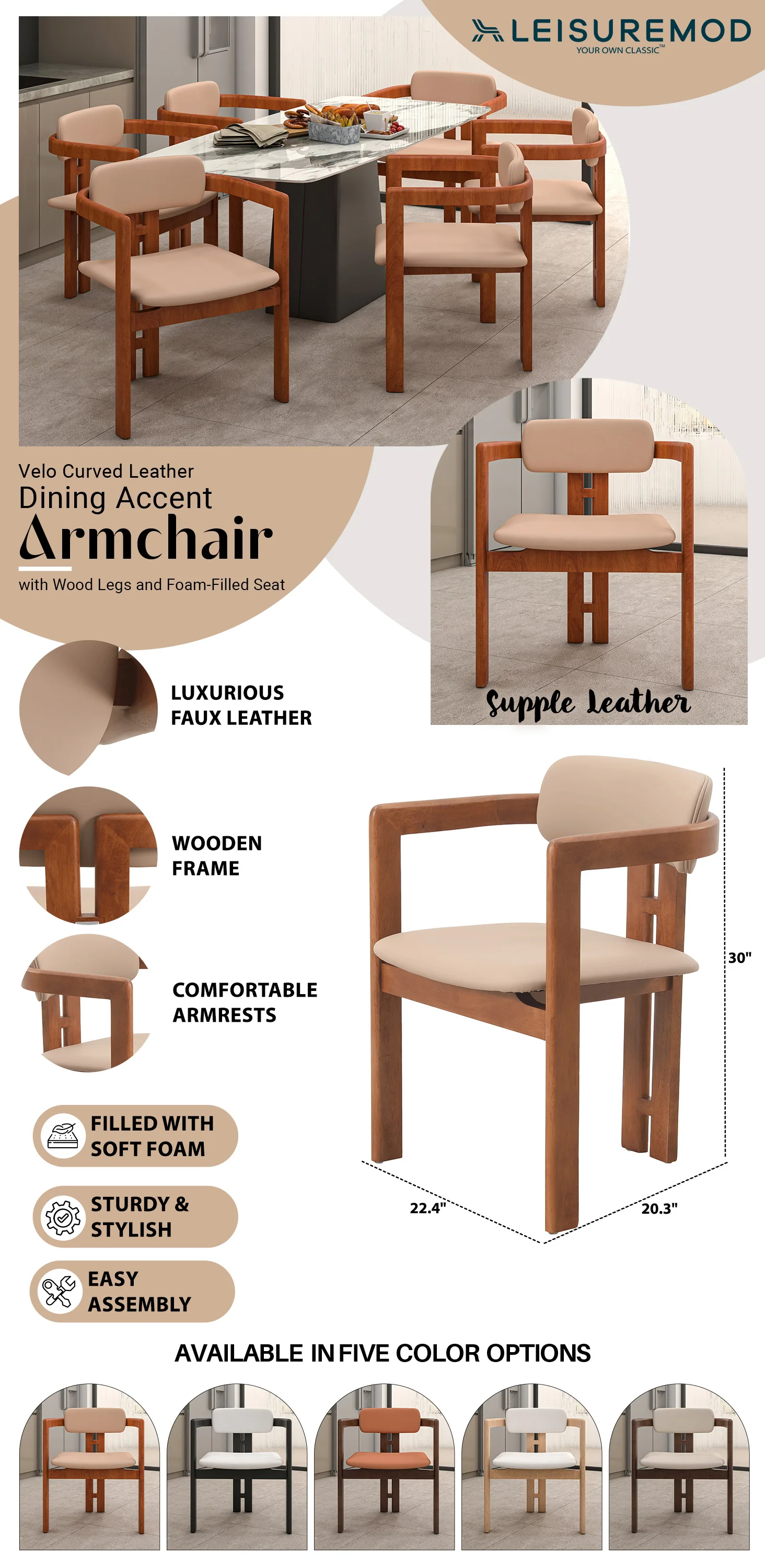 Velo Series Modern Dining Chair in Dark Natural Wood with Taupe Seat
