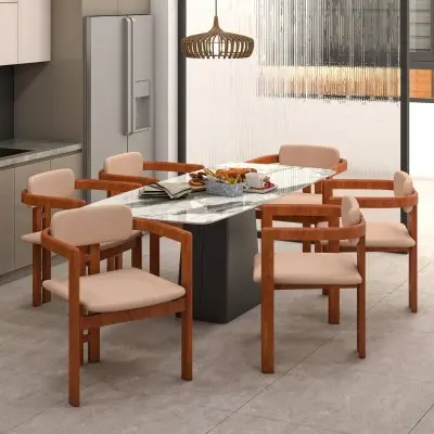 Velo Series Modern Dining Chair in Dark Natural Wood with Taupe Seat