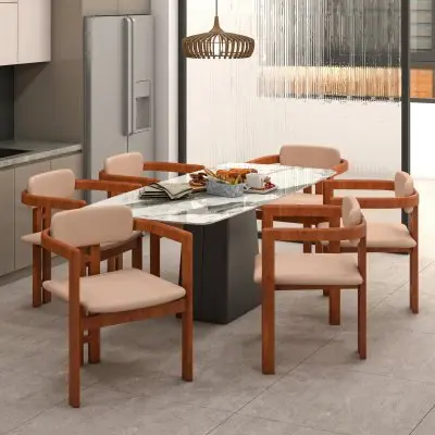Velo Series Modern Dining Chair in Dark Natural Wood with Taupe Seat