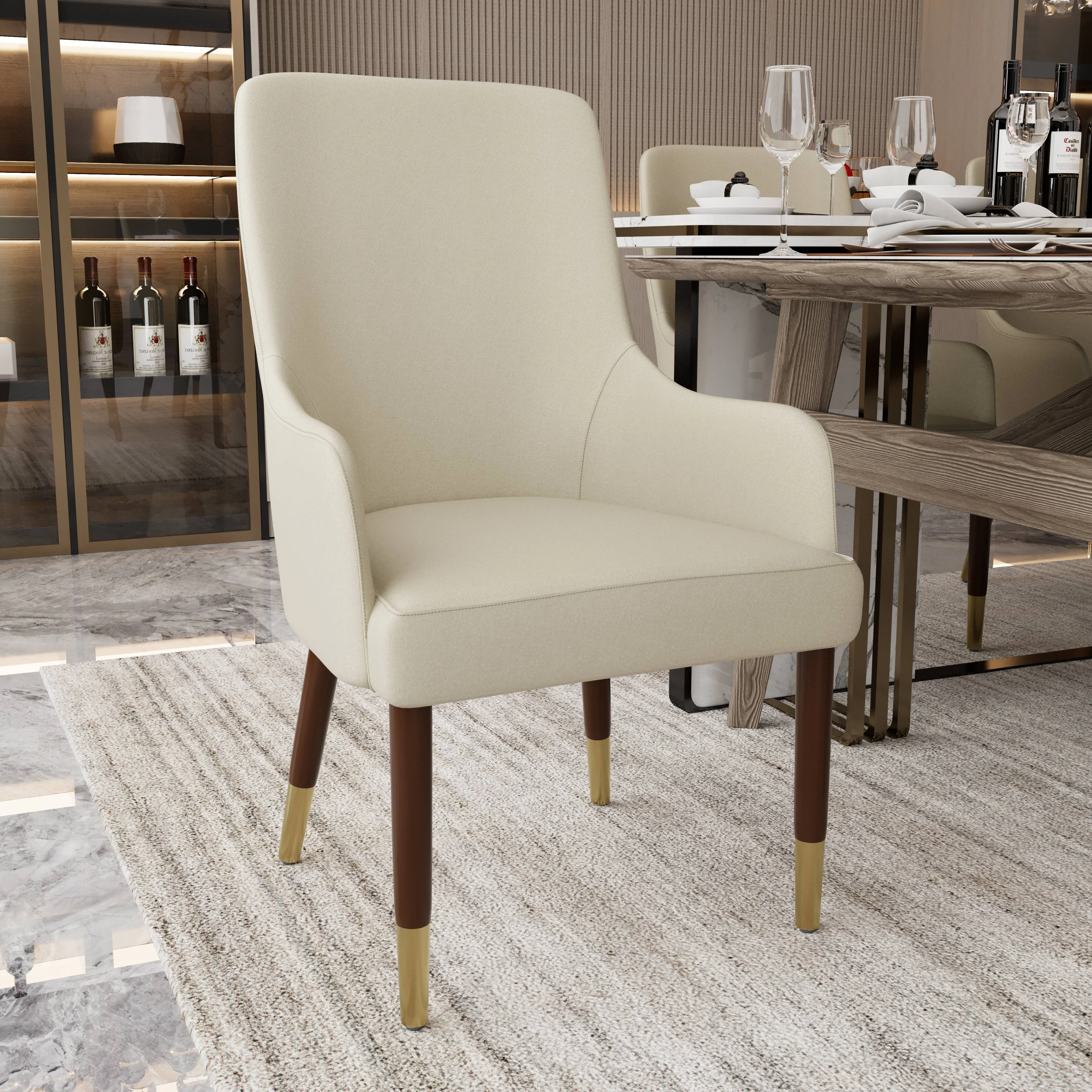 Viva Collection Modern Wooden Dining Arm Chair in Taupe - Set of 2