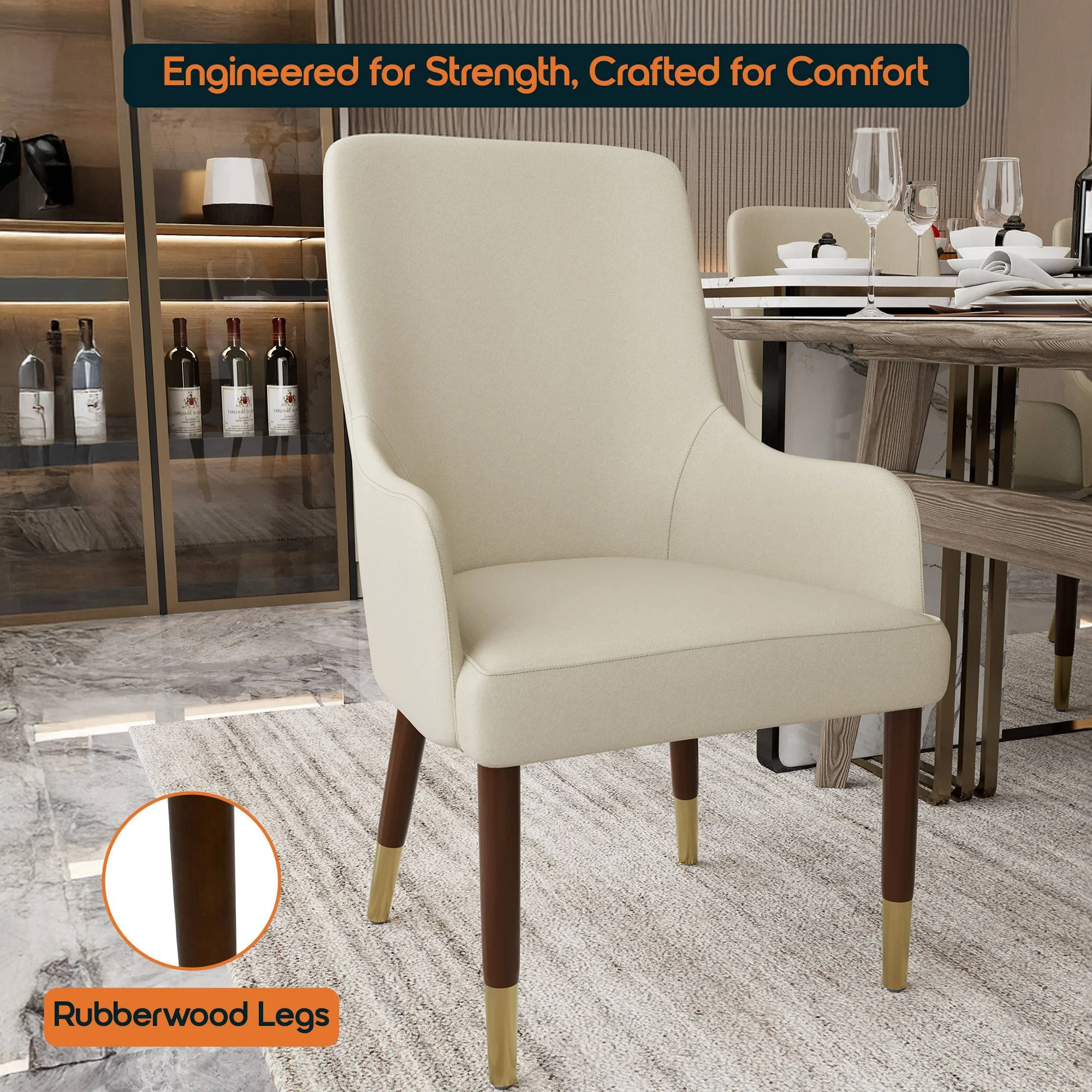 Viva Collection Modern Wooden Dining Arm Chair in Taupe - Set of 2