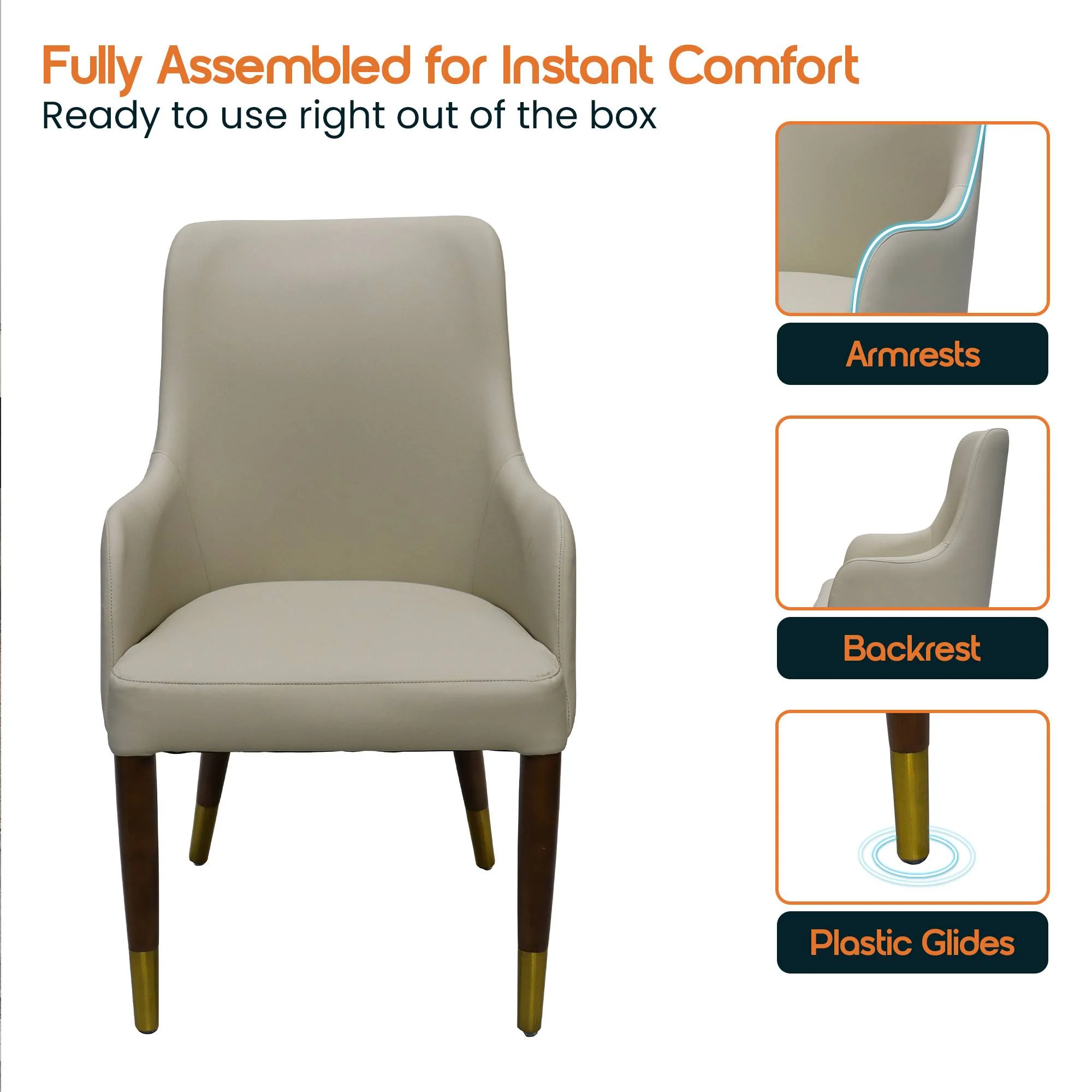 Viva Collection Modern Wooden Dining Arm Chair in Taupe - Set of 2