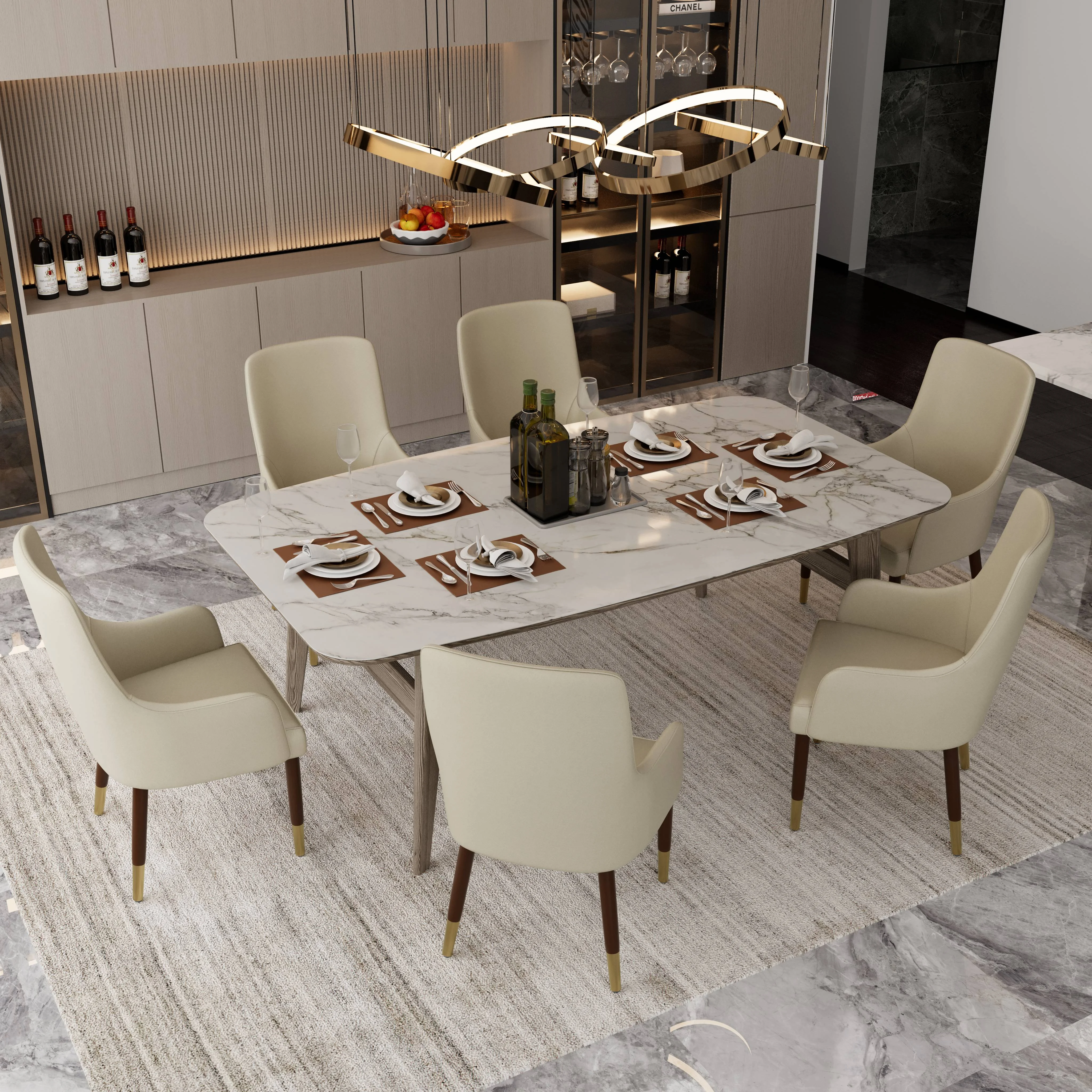 Viva Collection Modern Wooden Dining Arm Chair in Taupe - Set of 4