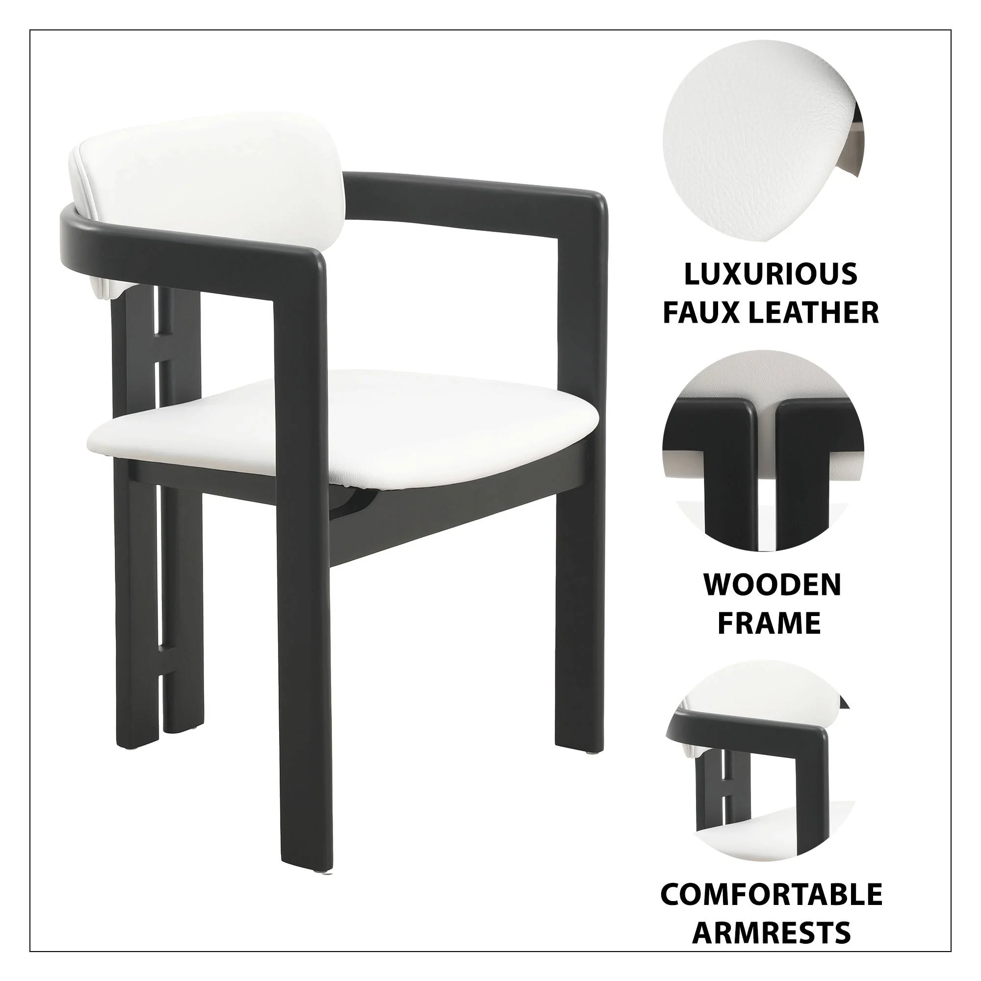 Velo Series Modern Dining Chair in Black Wood with Off White Seat