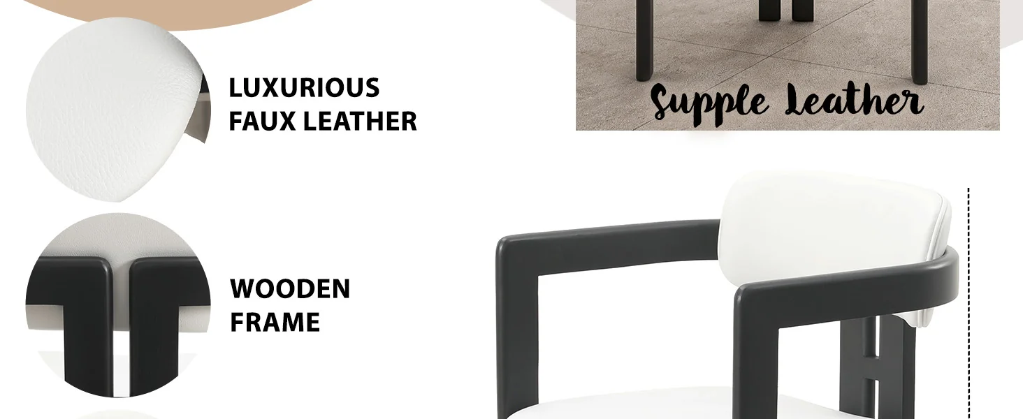 Velo Series Modern Dining Chair in Black Wood with Off White Seat