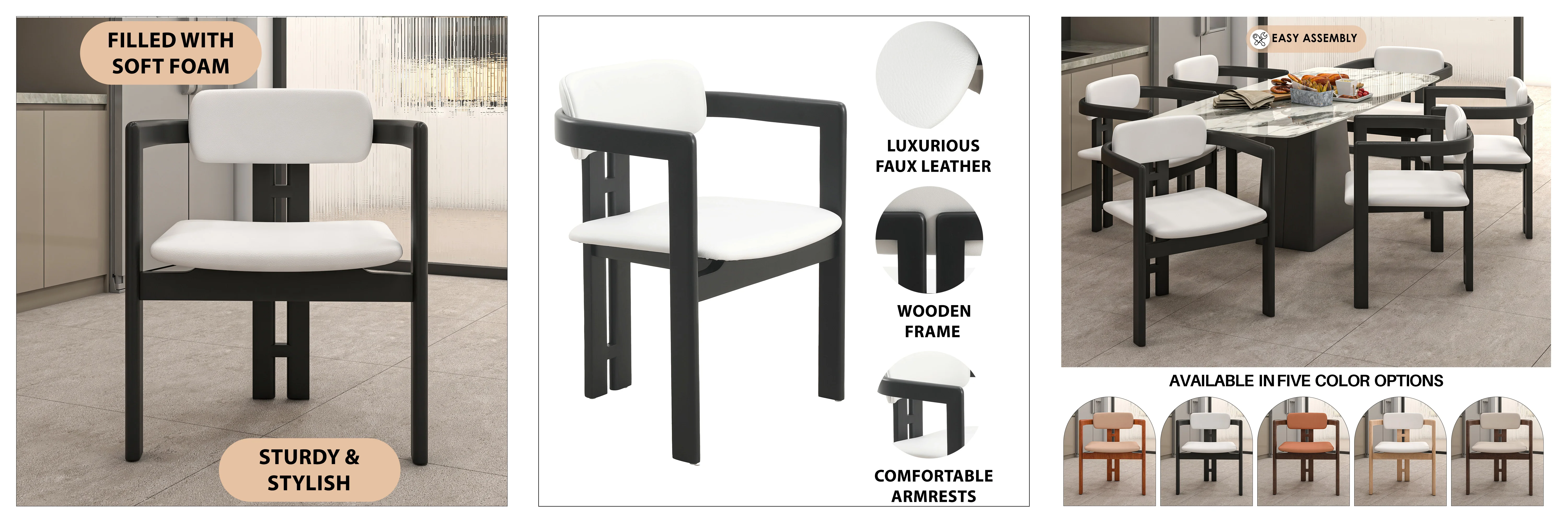 Velo Series Modern Dining Chair in Black Wood with Off White Seat