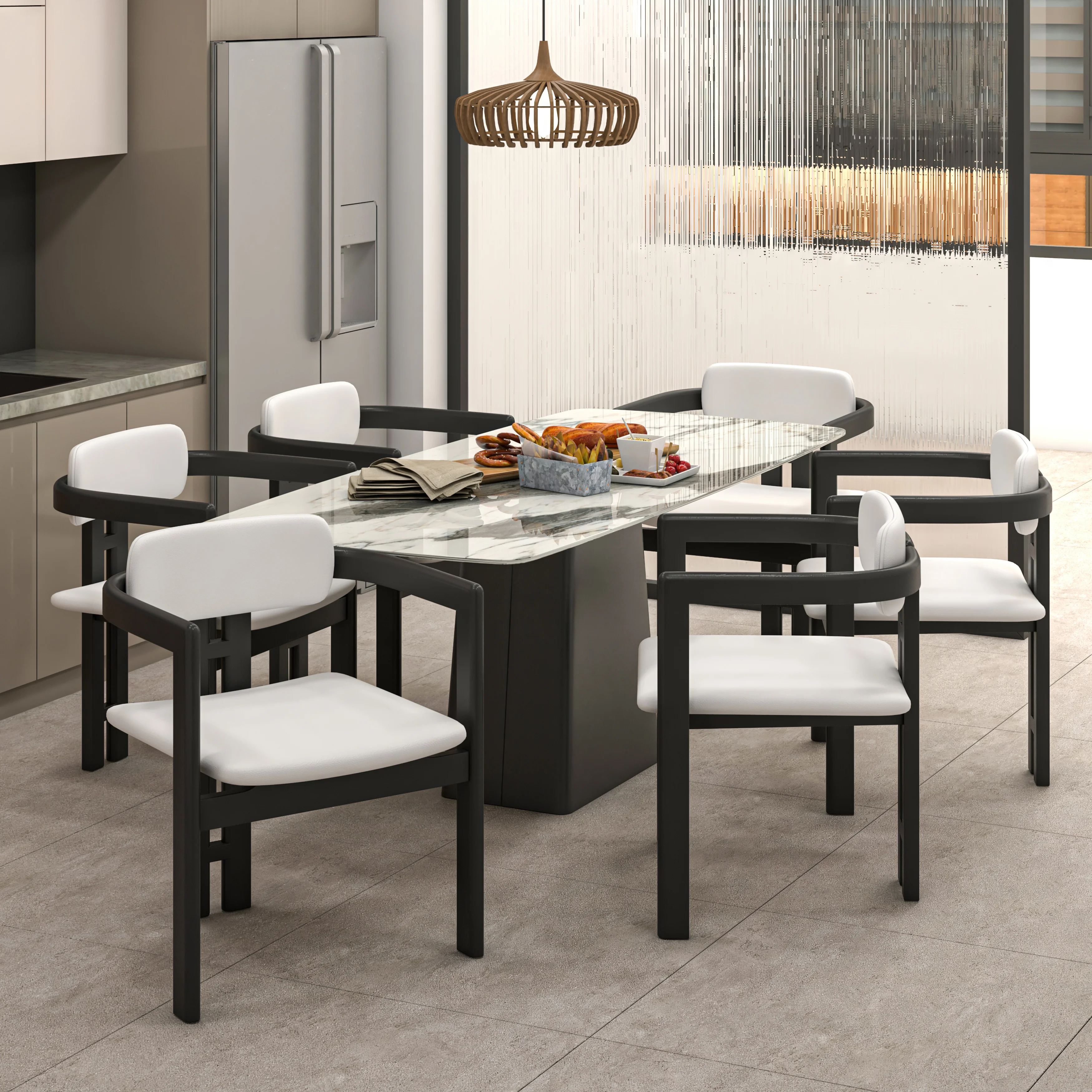 Velo Series Modern Dining Cha...Black Wood with Off White Seat Set of 4