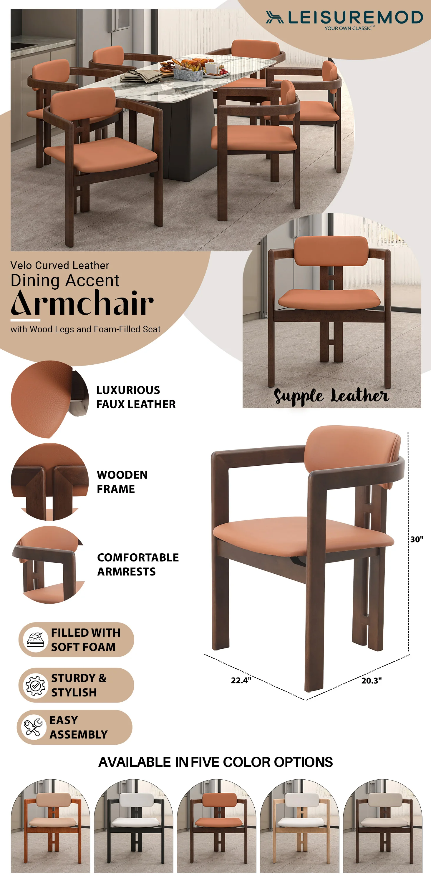 Velo Series Modern Dining Chair in Black Walnut Wood with Dark Brown Seat