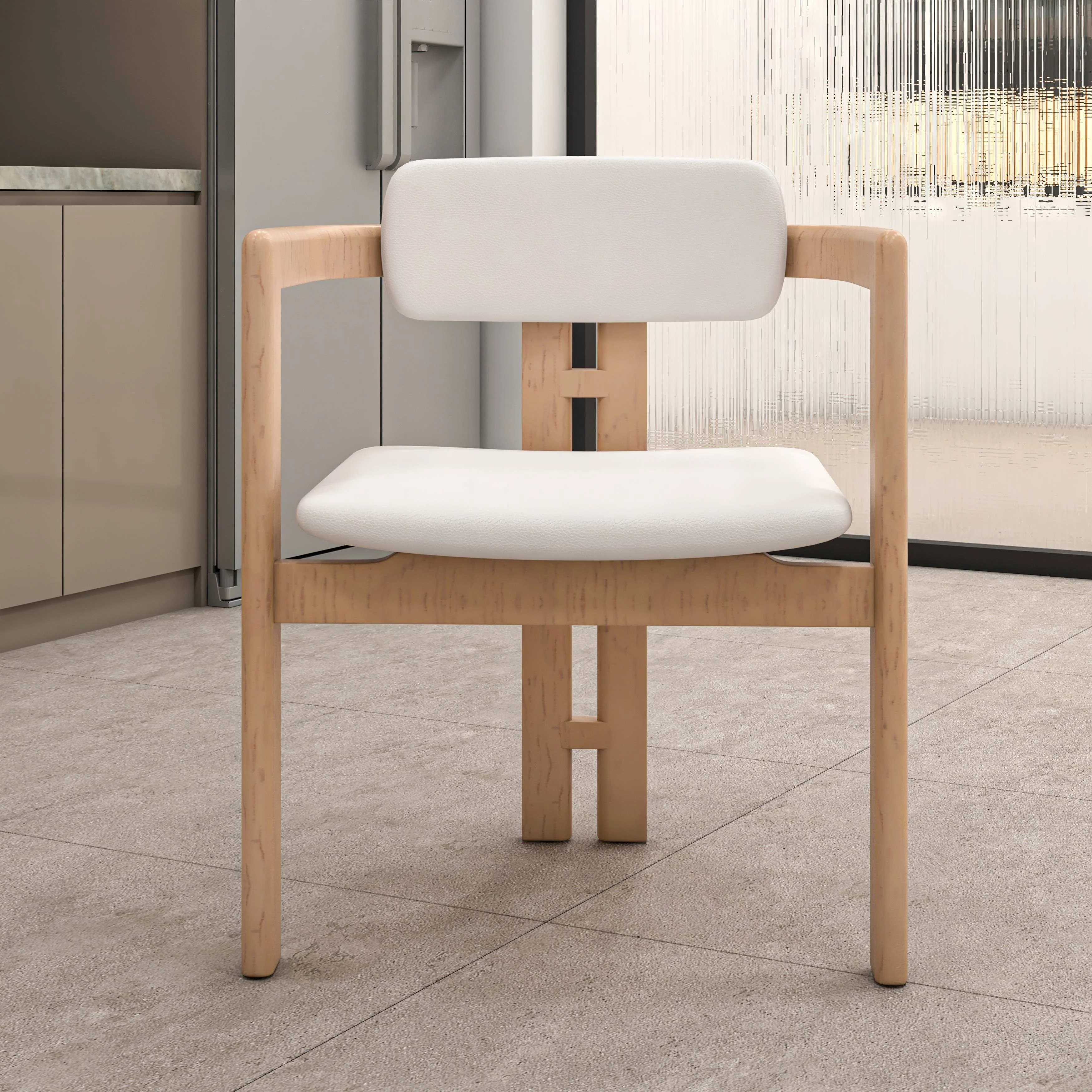 Velo Series Modern Dining Chair in Natrual Wood with White Seat