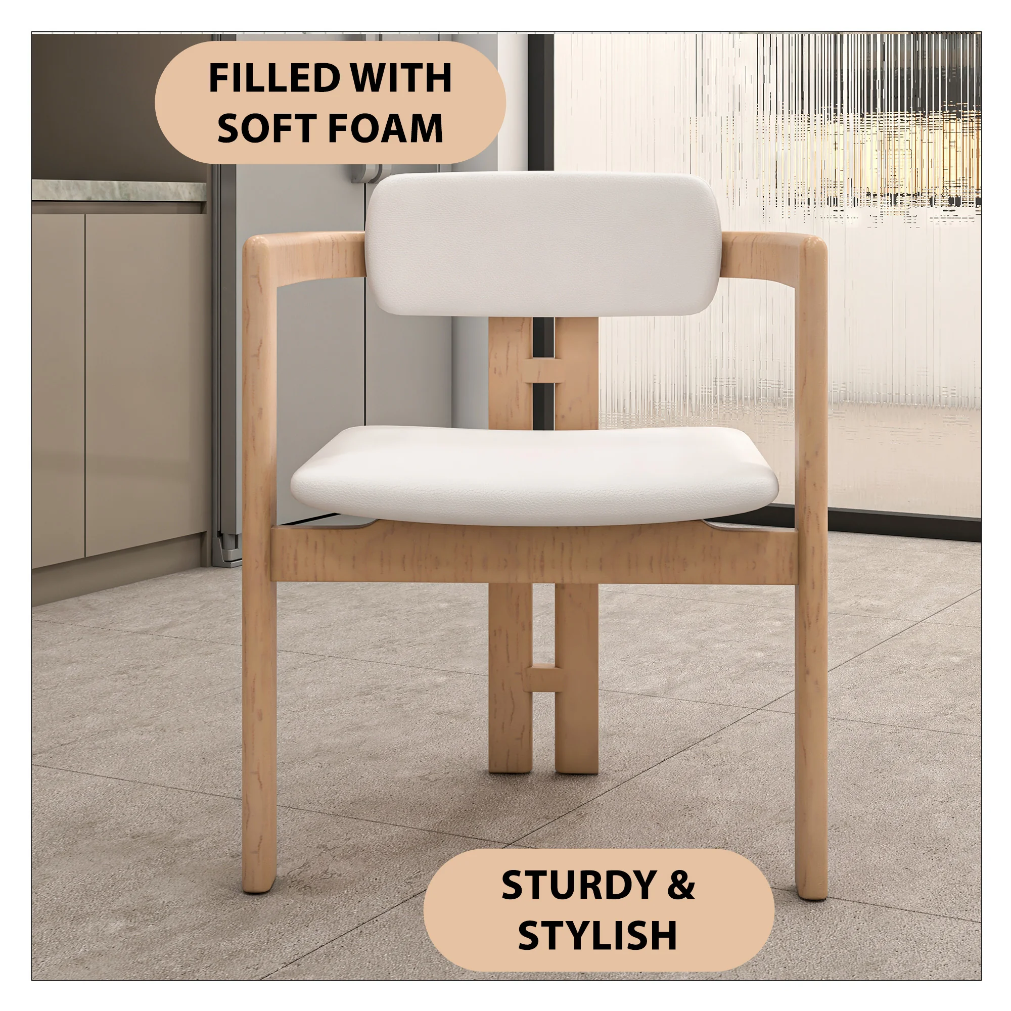 Velo Series Modern Dining Chair in Natrual Wood with White Seat