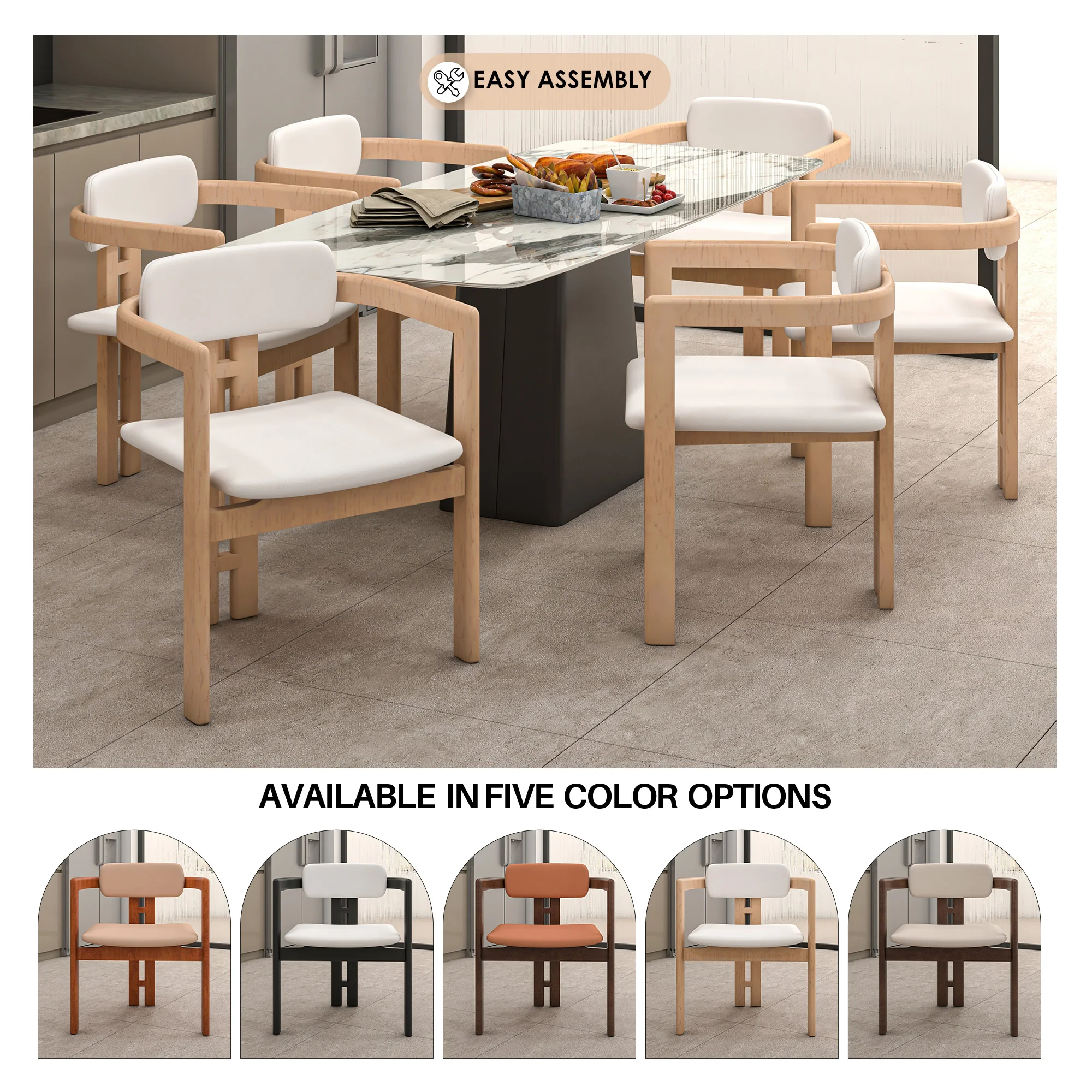 Velo Series Modern Dining Chair in Natrual Wood with White Seat Set of 4