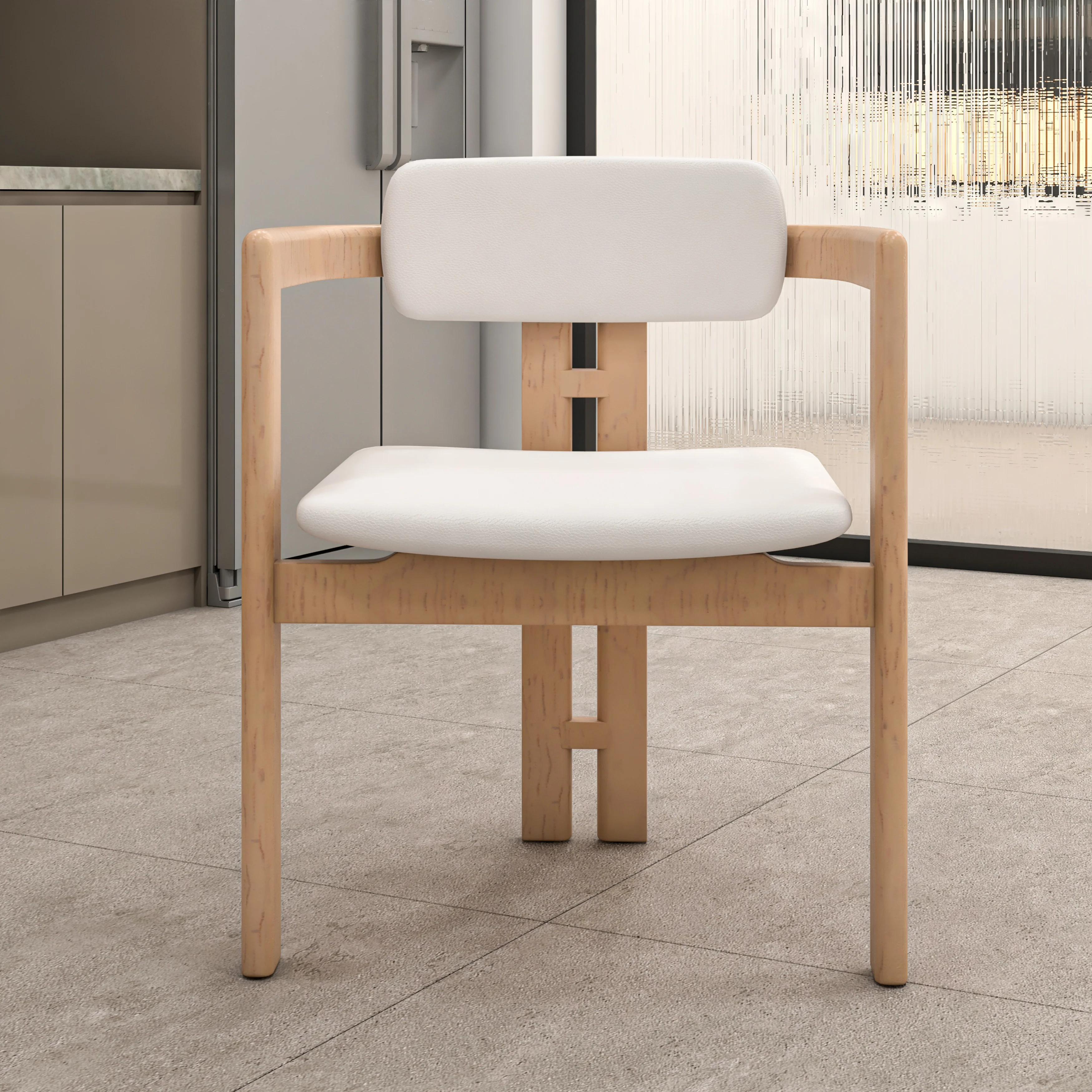 Velo Series Modern Dining Chair in Natrual Wood with White Seat Set of 4