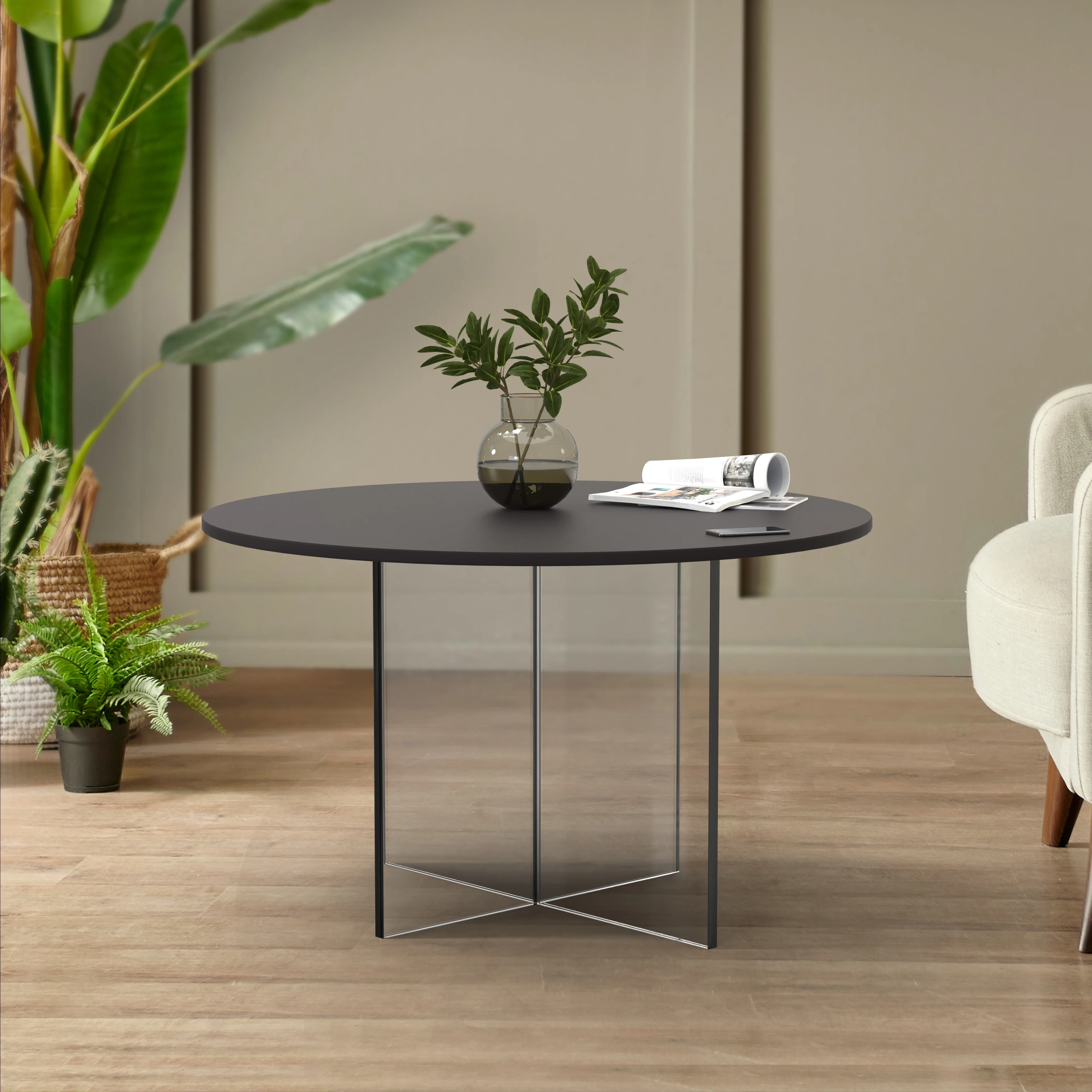 Valore Collection 28" Acrylic Side Table With Black Top