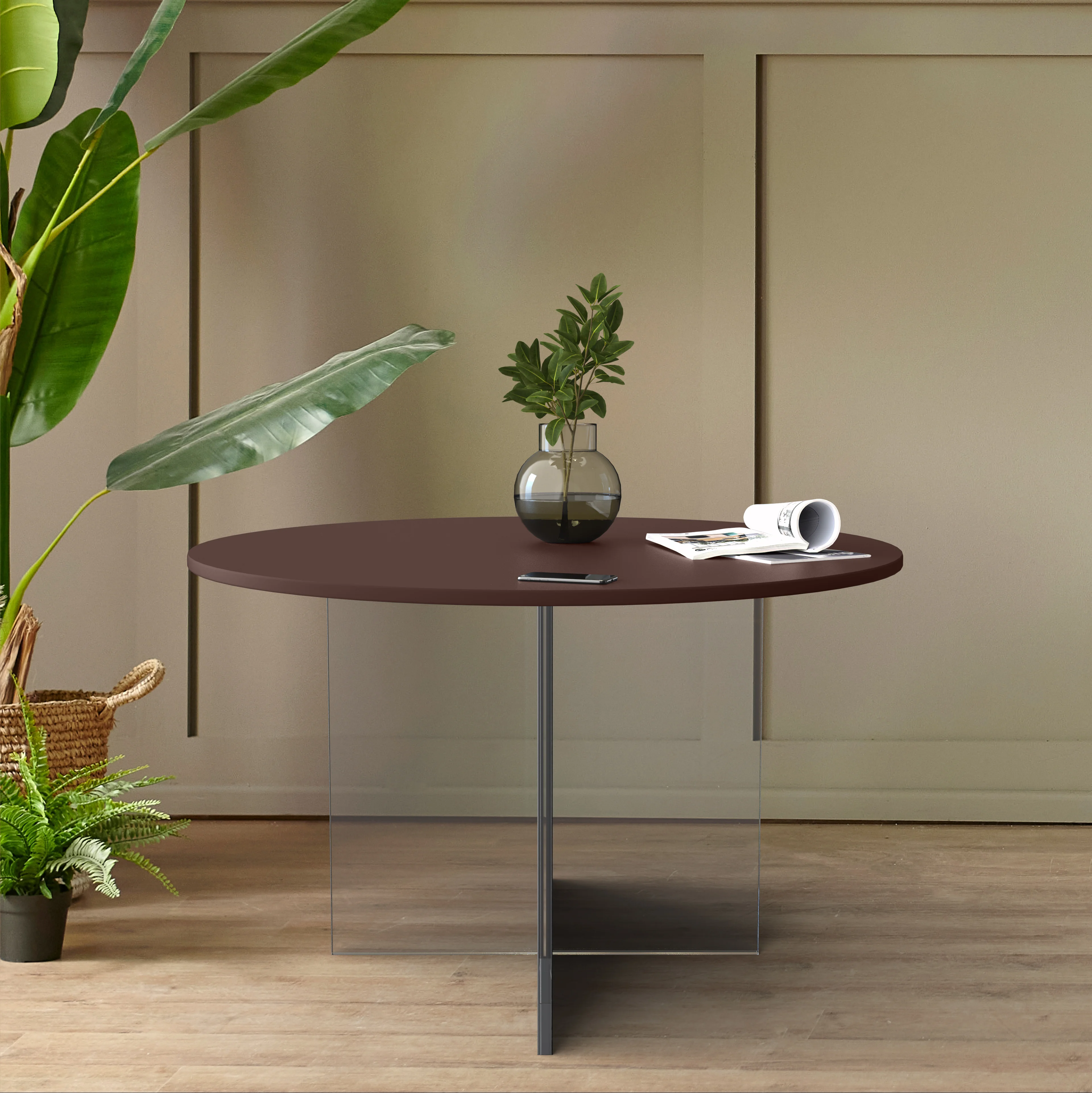 Valore Collection Acrylic Coffe Table With Walnut Top