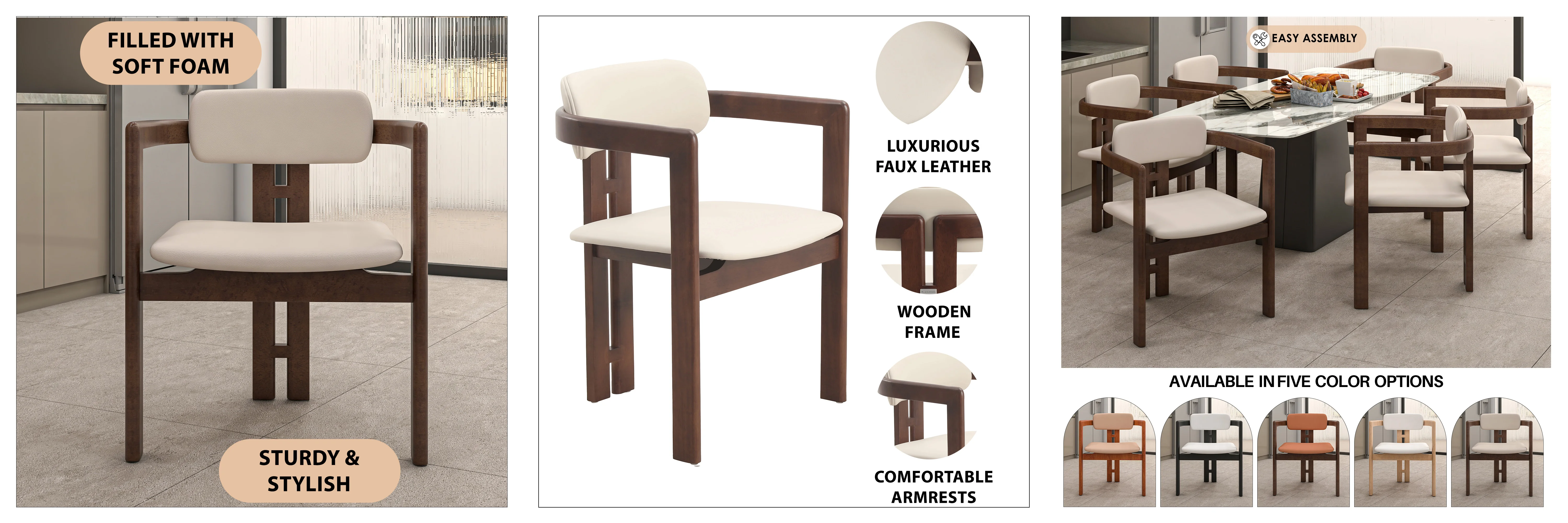 Velo Series Modern Dining Chair in Walnut Color Wood with Toupe Seat
