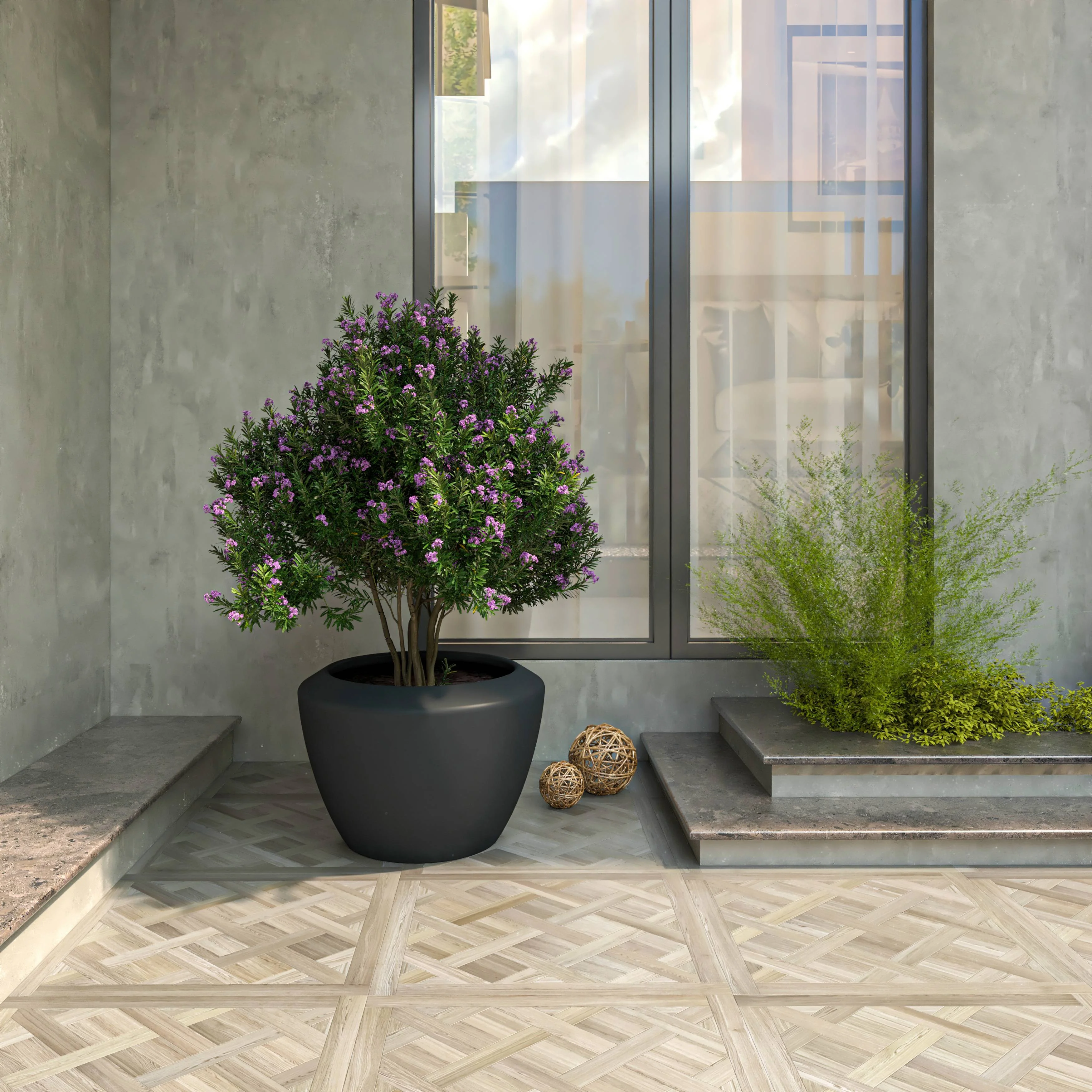 Vessel Series Poly Stone Planter in Black 22" Dia 15" high