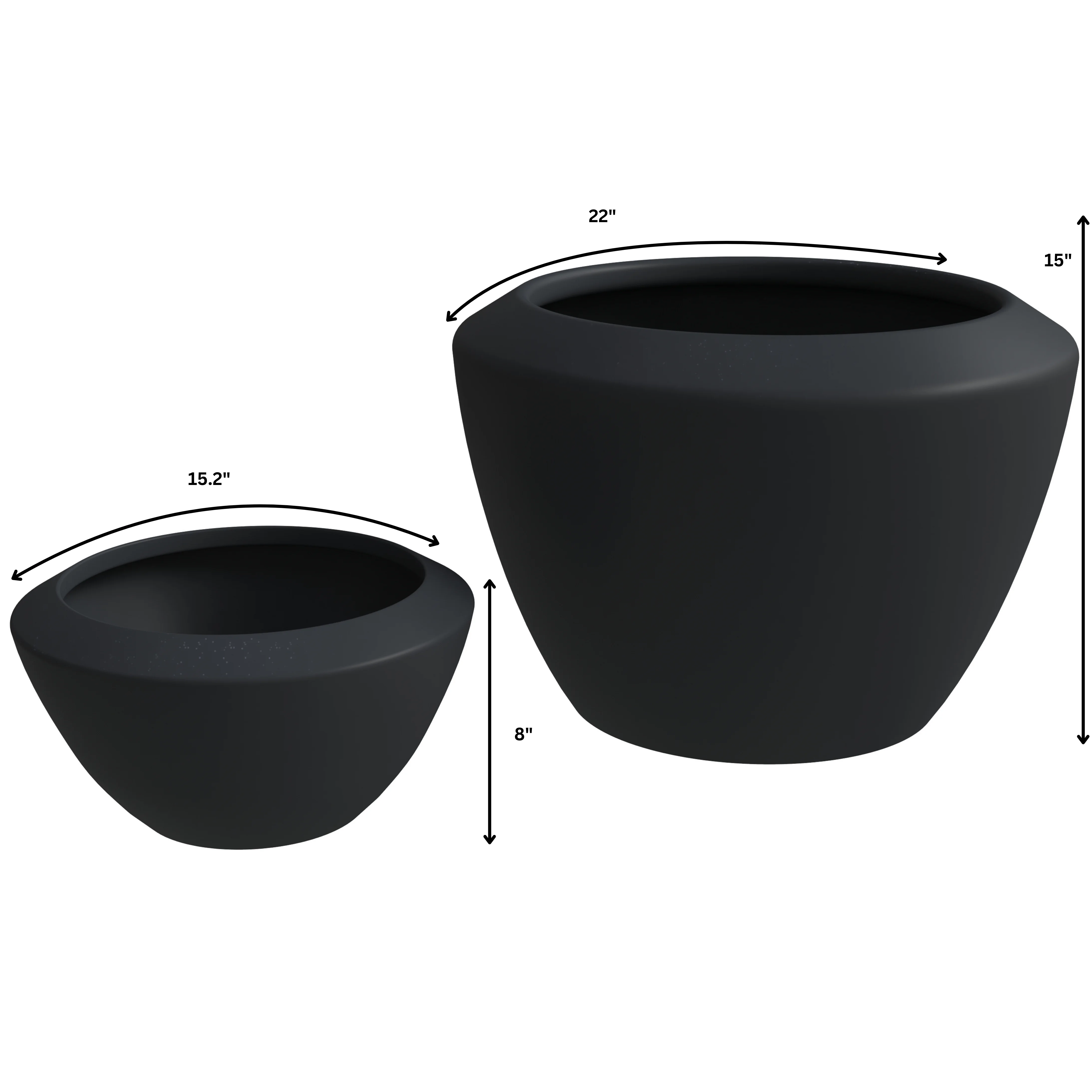 Vessel Series Poly Stone Planter in Black 22" Dia 15" high