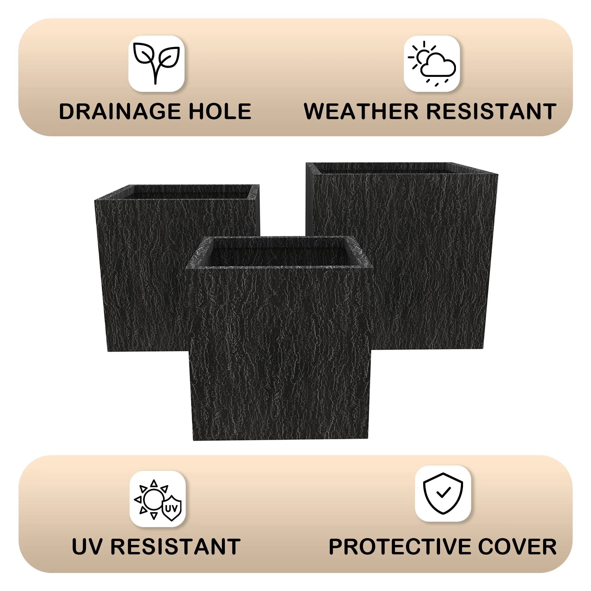 Verdura Series Poly Stone Planter set in Black