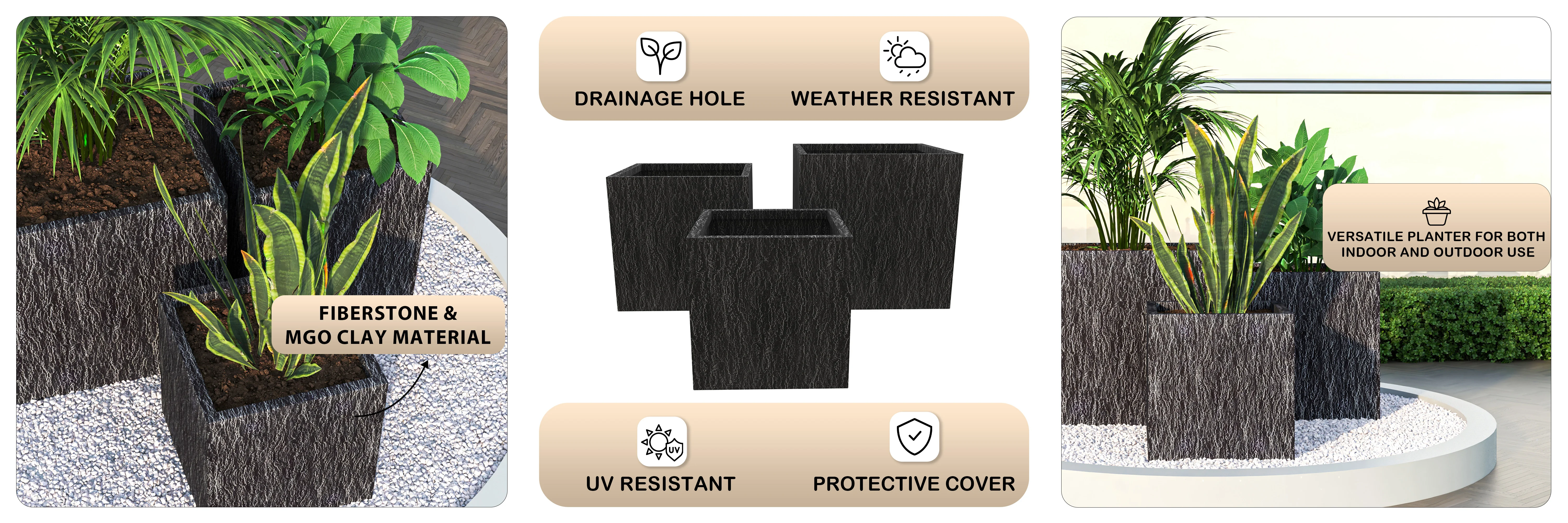 Verdura Series Poly Stone Planter set in Black