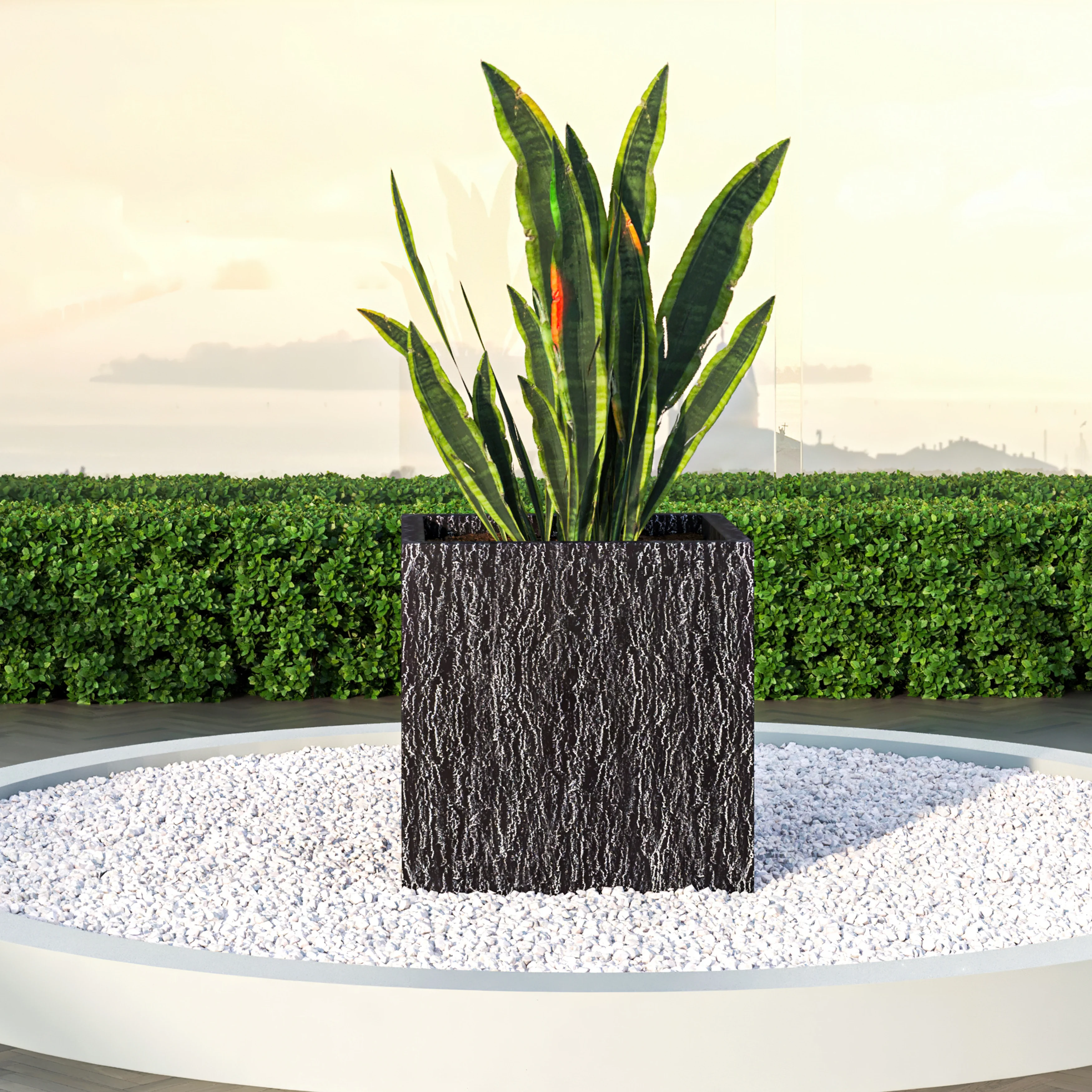 Verdura Series Cubic Poly Stone Planter in Dotted Blck 21.7 Cube