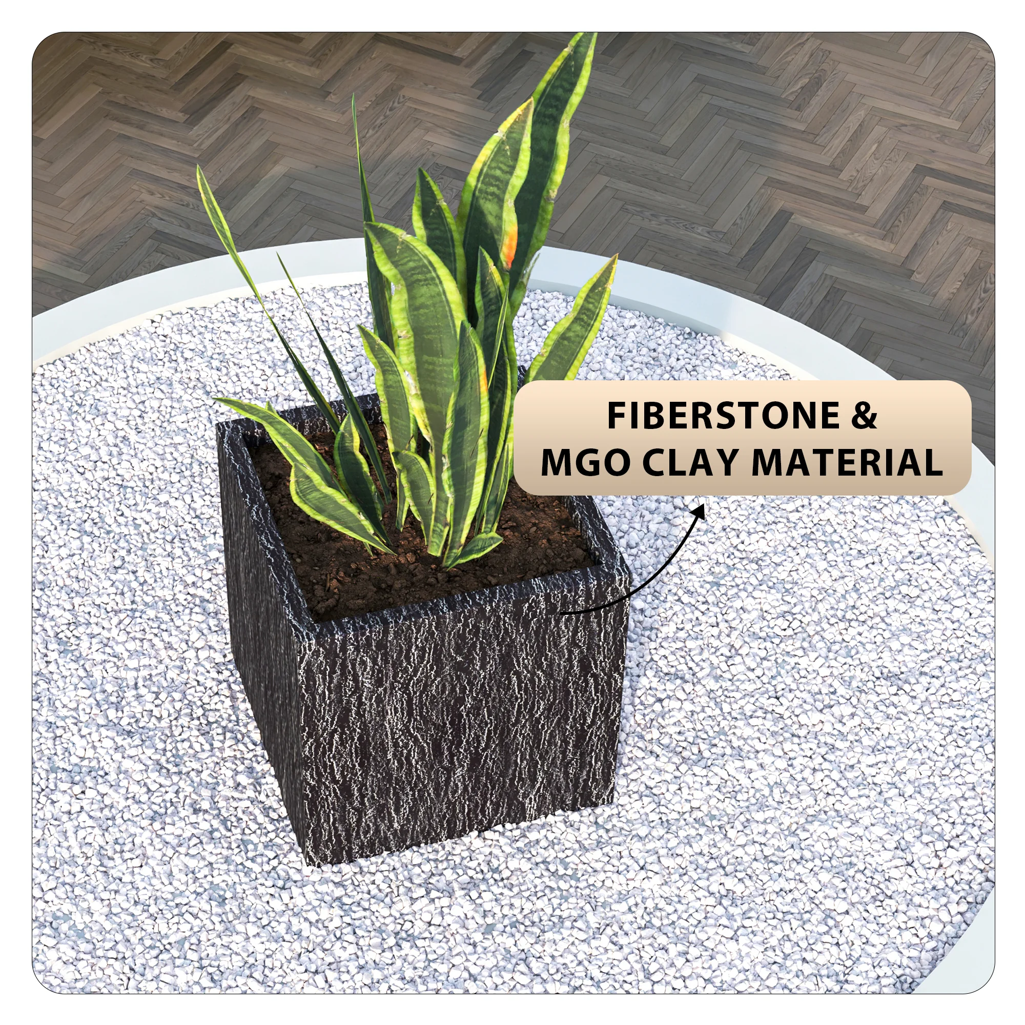 Verdura Series Cubic Poly Stone Planter in Dotted Blck 21.7 Cube