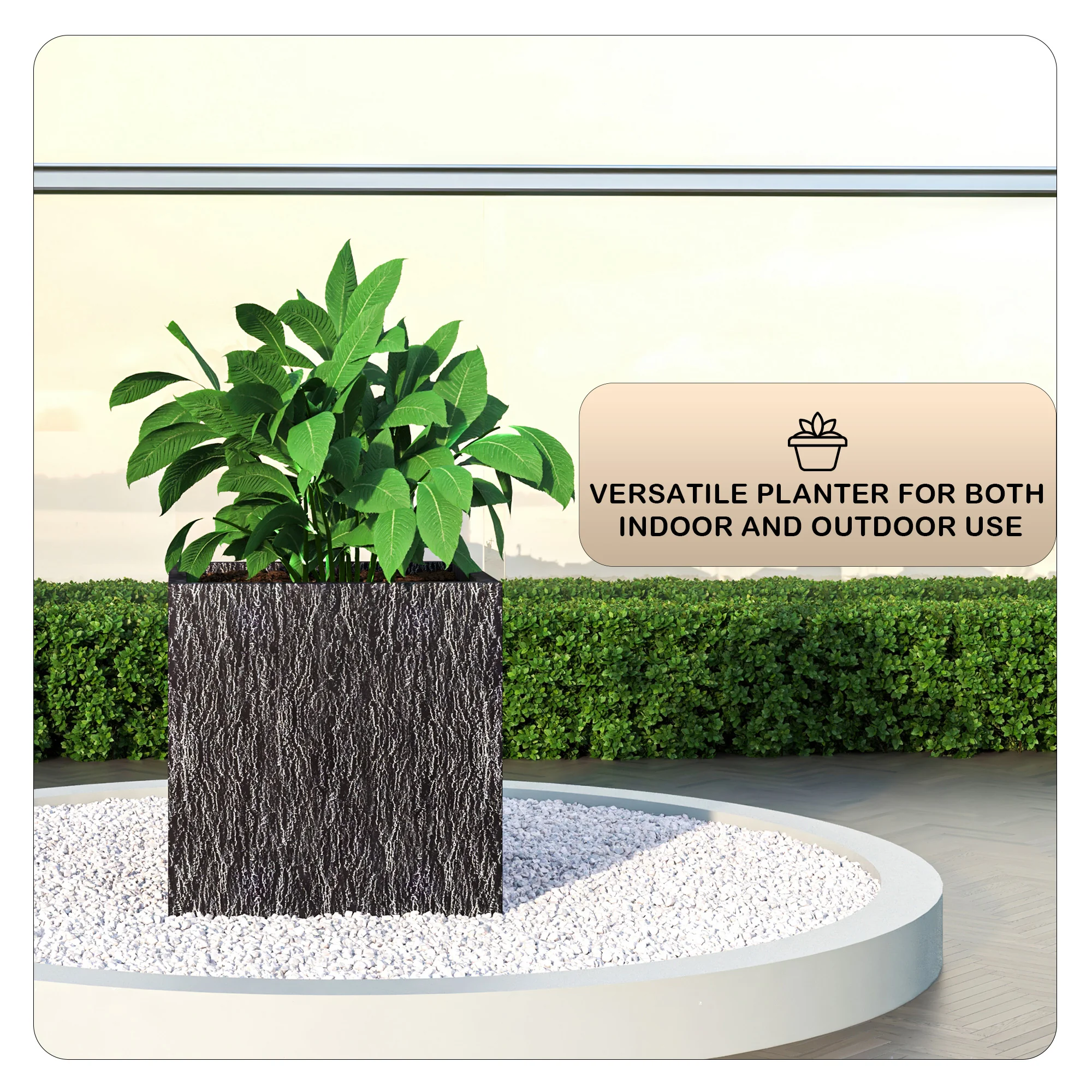 Verdura Series Cubic Poly Stone Planter in Dotted Blck 25.6 Cube