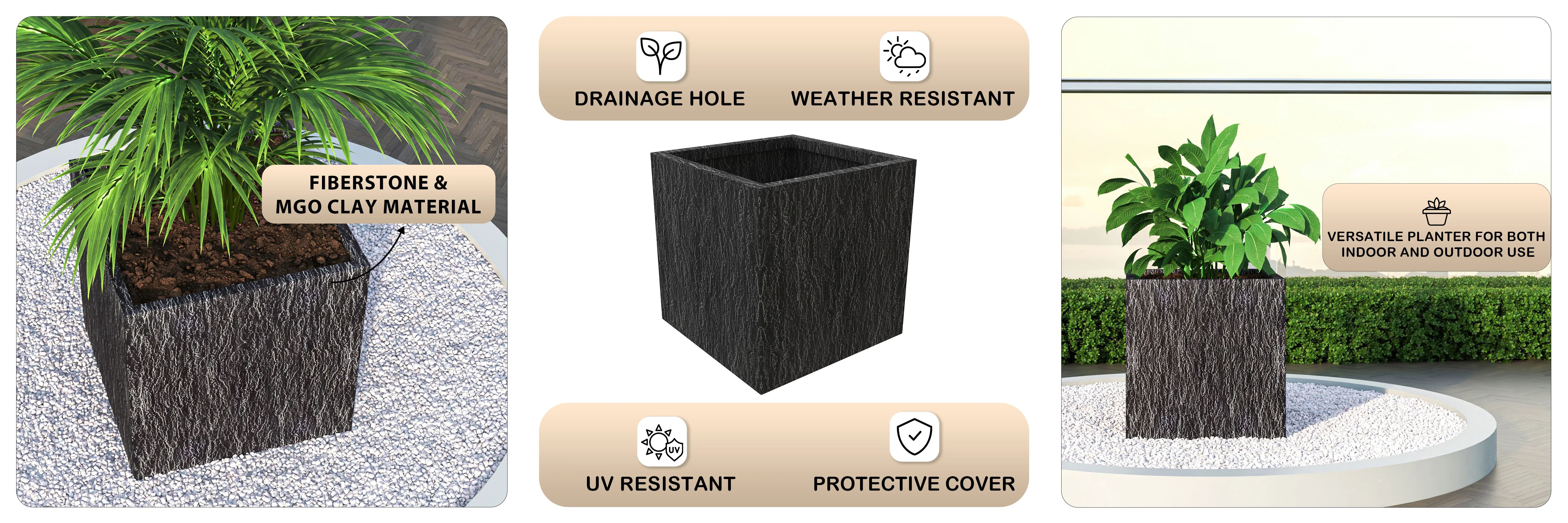 Verdura Series Cubic Poly Stone Planter in Dotted Blck 25.6 Cube