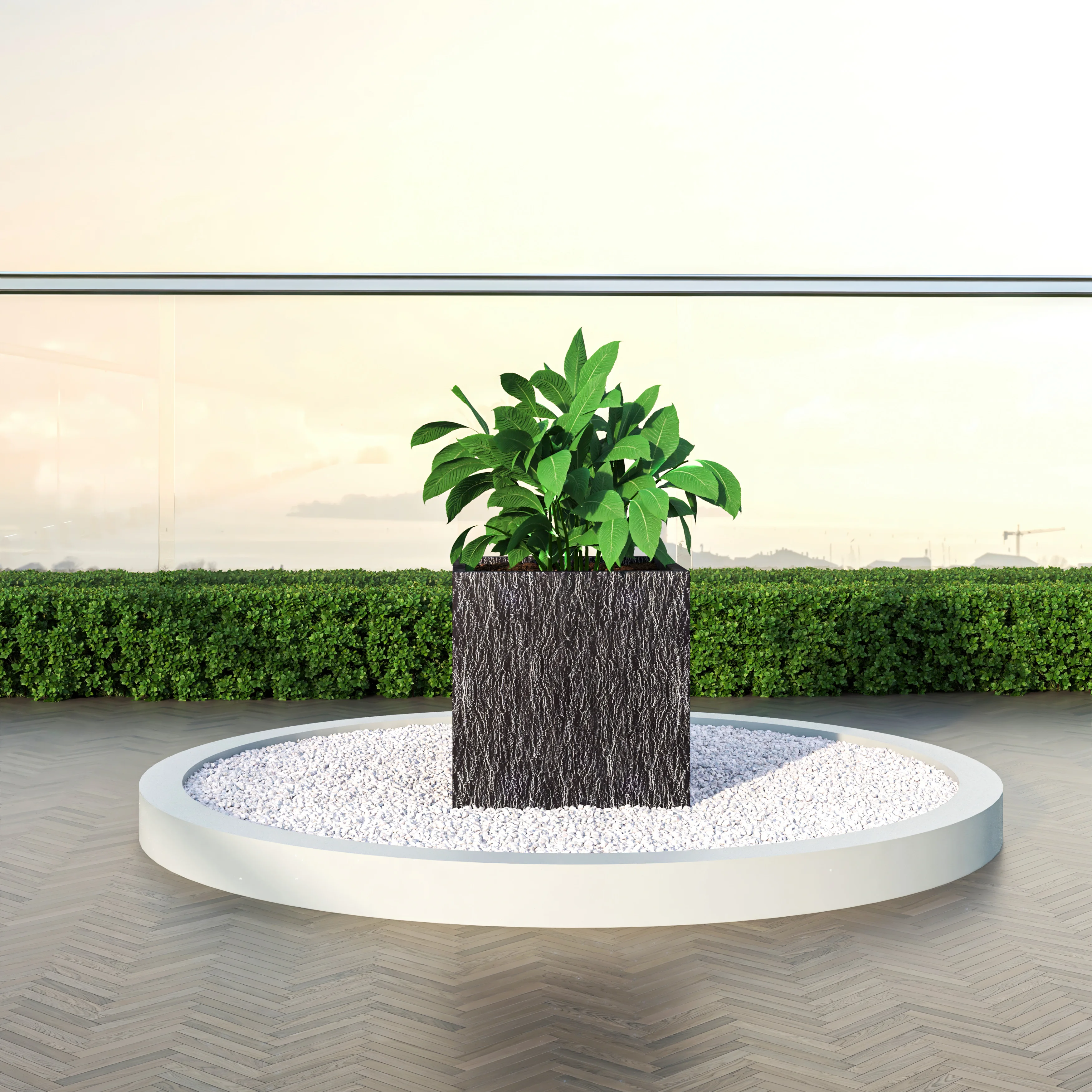 Verdura Series Cubic Poly Stone Planter in Dotted Blck 25.6 Cube