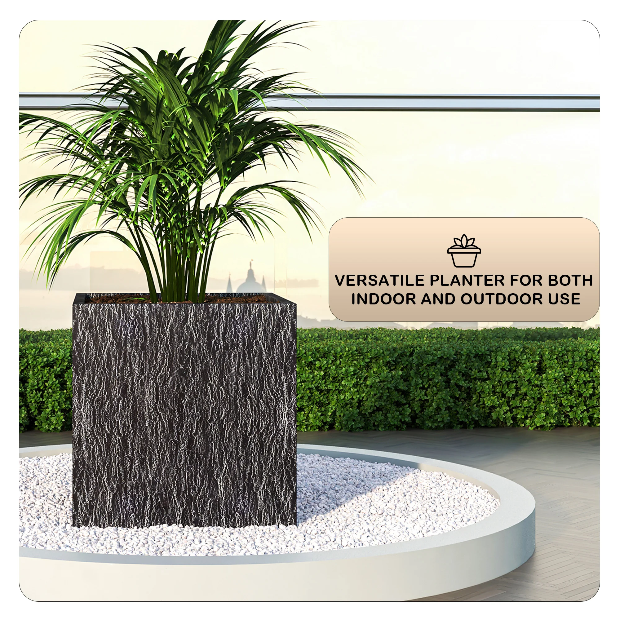 Verdura Series Cubic Poly Stone Planter in Dotted Blck 29.5 Cube