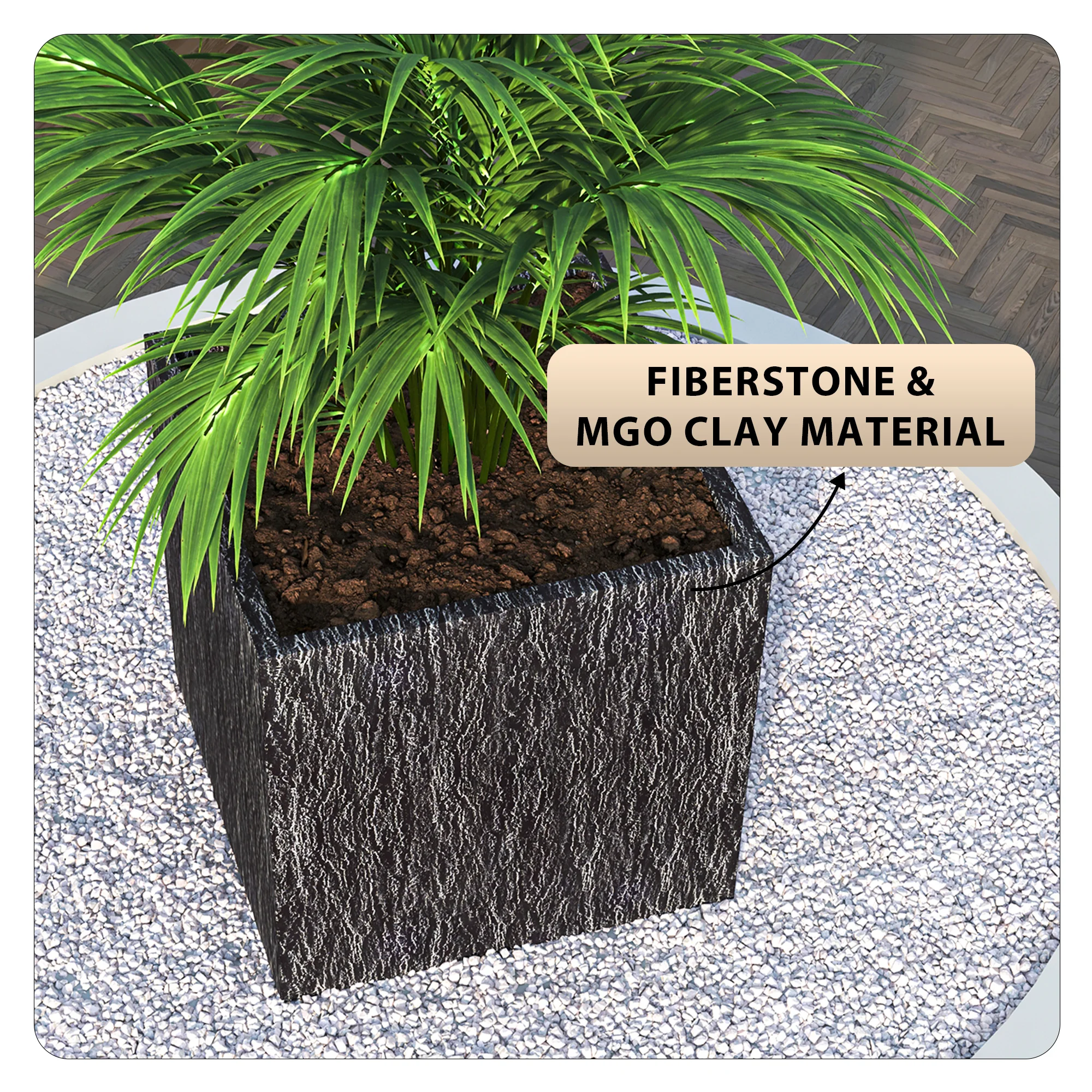 Verdura Series Cubic Poly Stone Planter in Dotted Blck 29.5 Cube