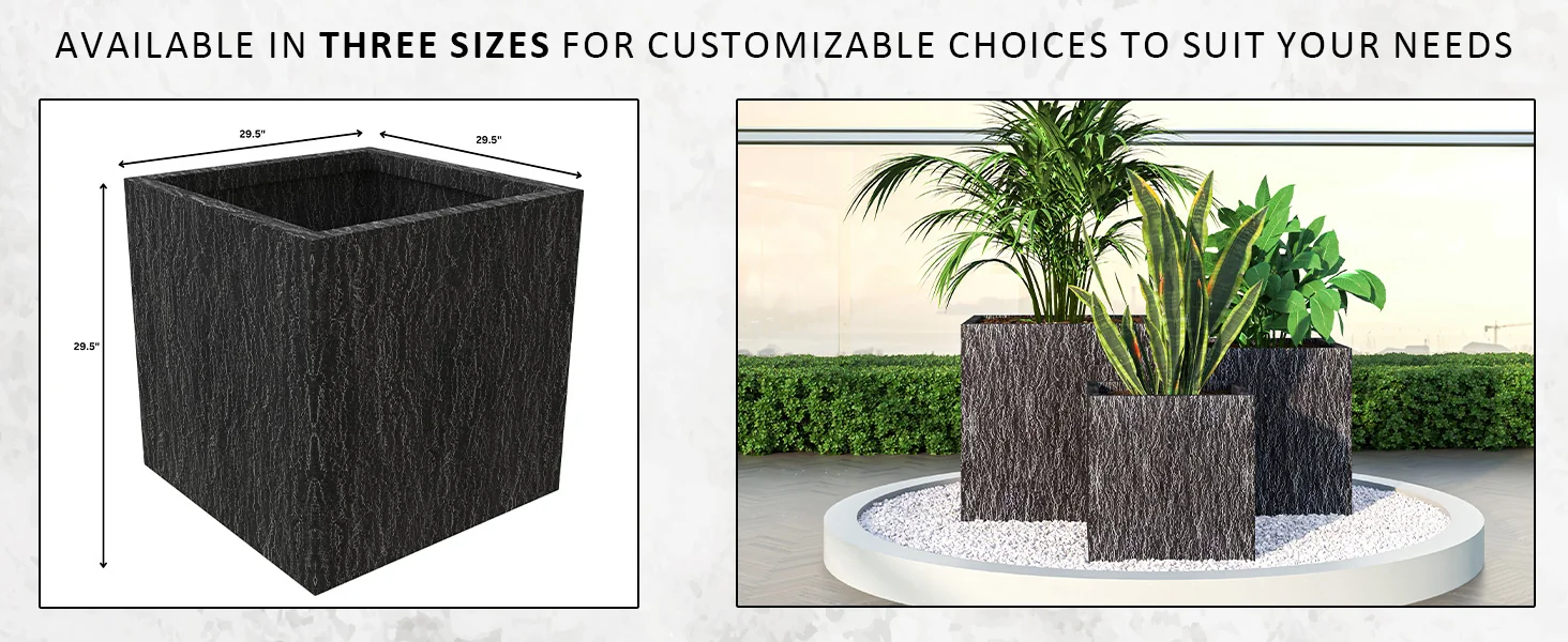 Verdura Series Cubic Poly Stone Planter in Dotted Blck 29.5 Cube