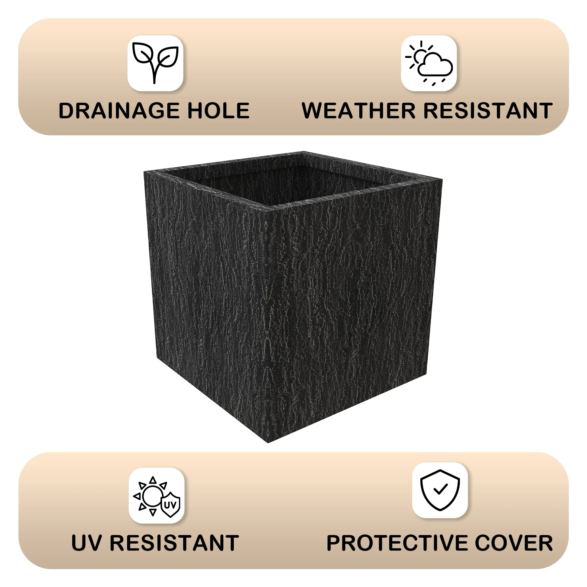 Verdura Series Cubic Poly Stone Planter in Dotted Blck 29.5 Cube