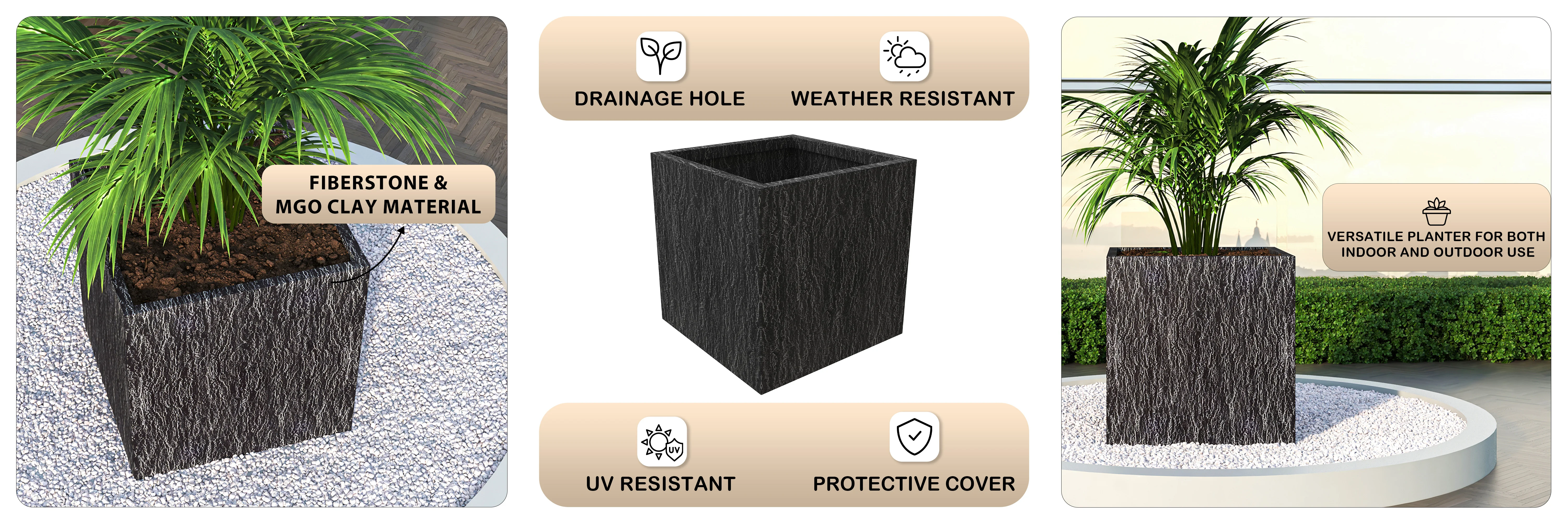 Verdura Series Cubic Poly Stone Planter in Dotted Blck 29.5 Cube