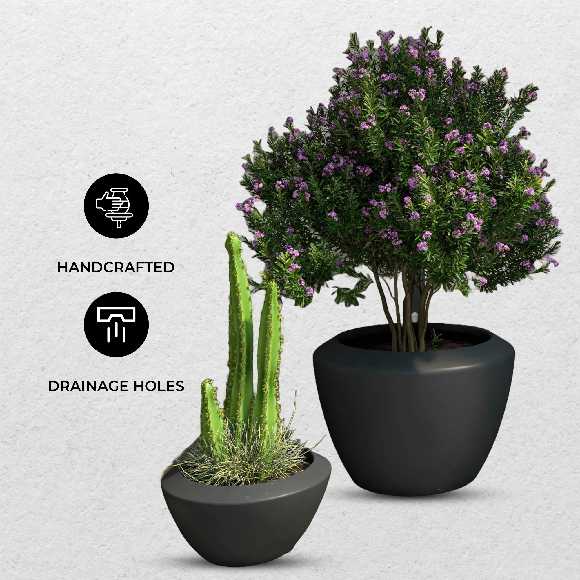 Vessel Series Poly Stone Planter Set in Black