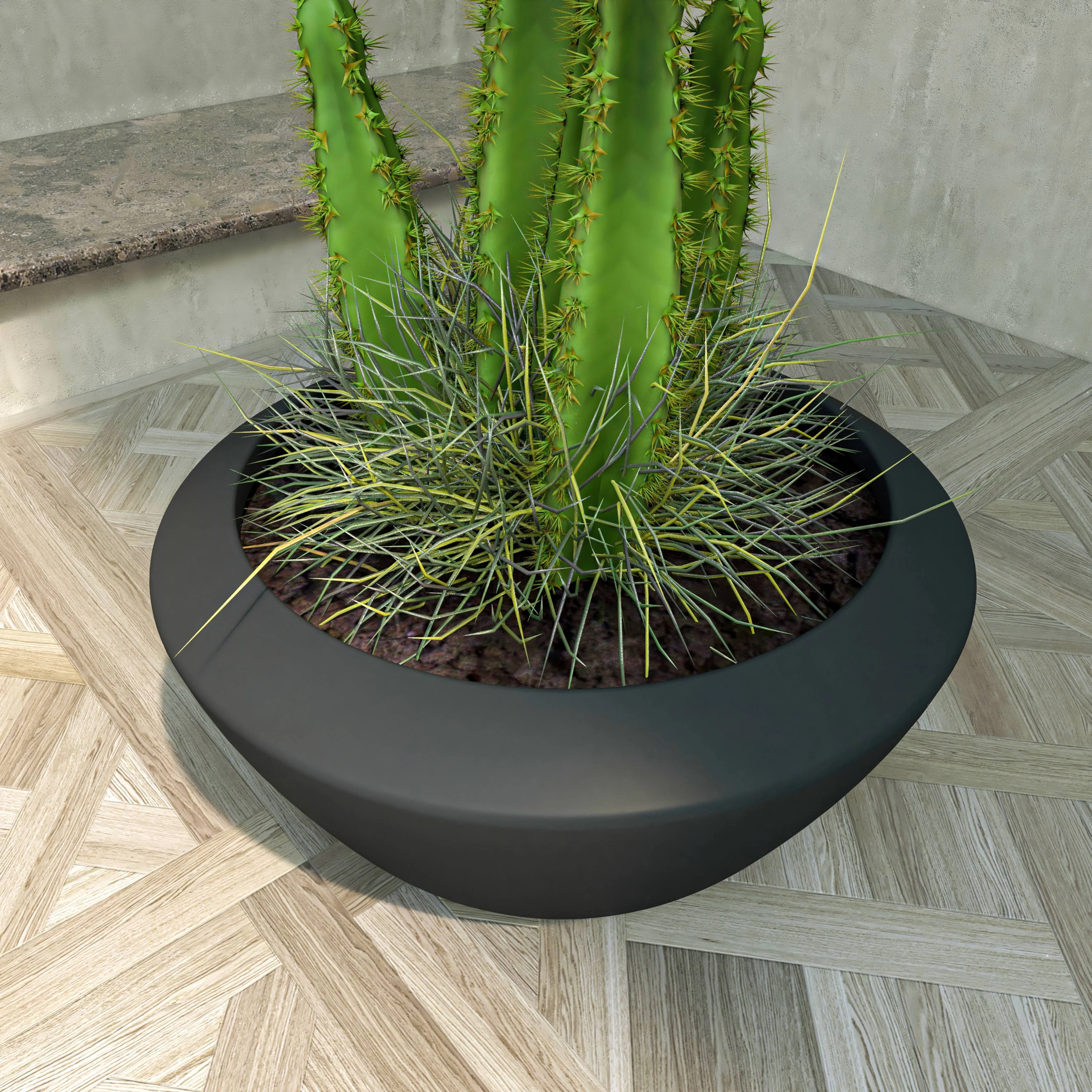 Vessel Series Poly Stone Planter in Black 15" Dia 8" high