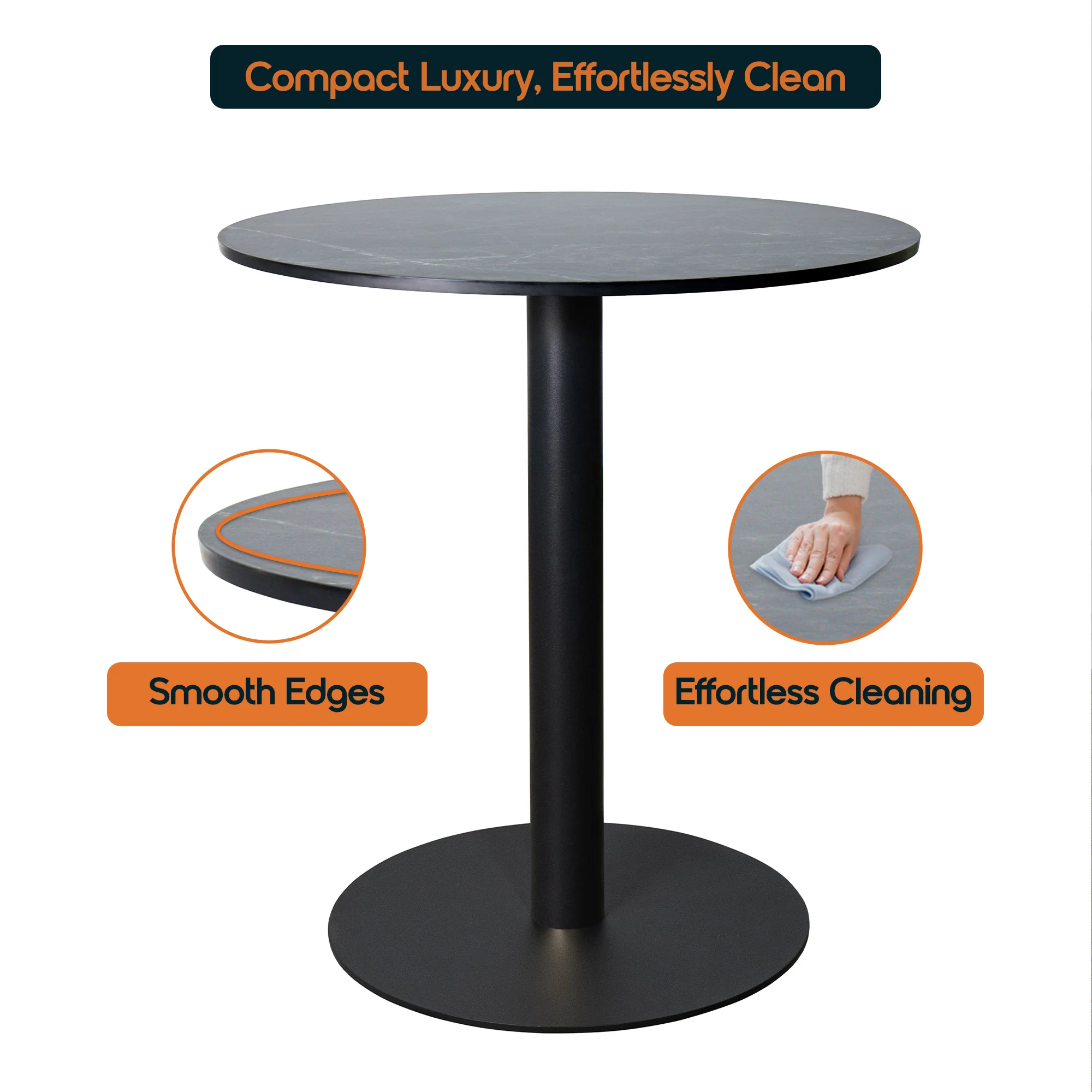 Vail Collection Dining Table Black Base With 27" Round Black MDF Top