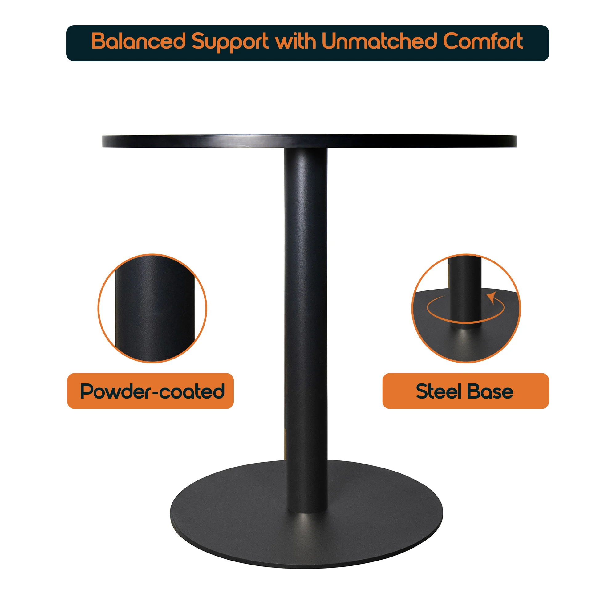 Vail Collection Dining Table Black Base With 27" Round Black MDF Top