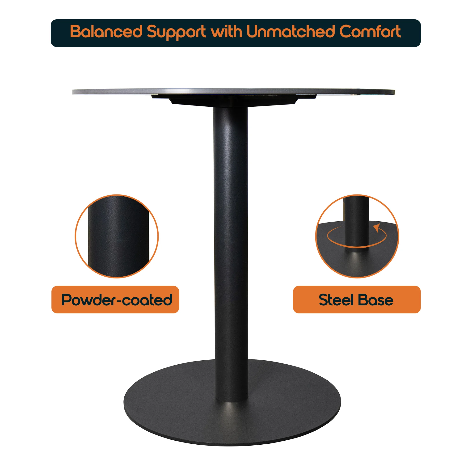 Vail Collection Dining Table Black Base With 27" Round Black Stone Top