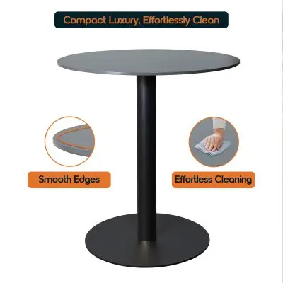 Vail Collection Dining Table Black Base With 27" Round Black Stone Top