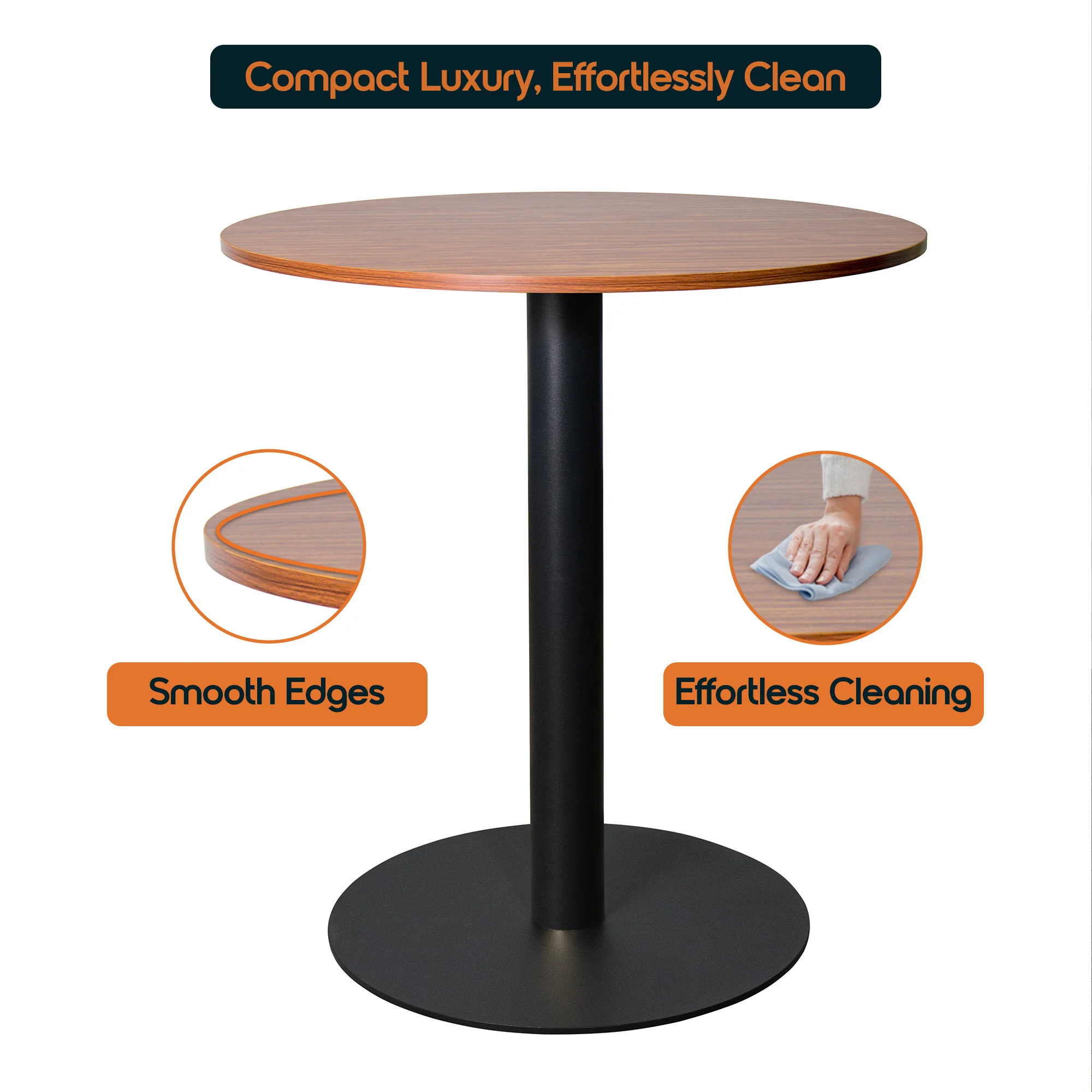 Vail Collection Dining Table Black Base With 27" Round Cognac Brown MDF Top