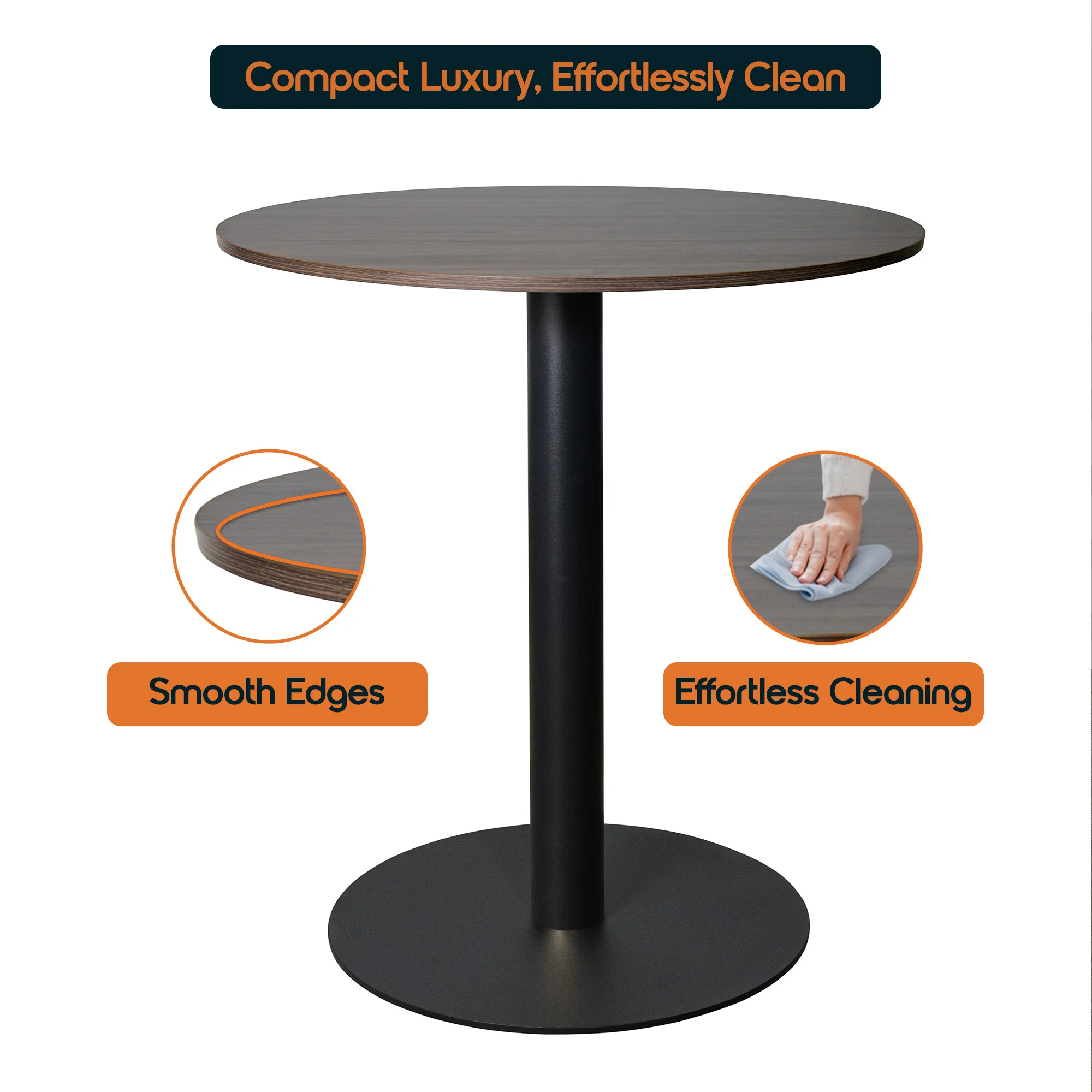 Vail Collection Dining Table Black Base With 27" Round Dark  Brown MDF Top