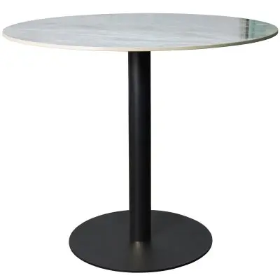 Vail Collection Dining Table Black Base With 27" Round Grey Stone Top