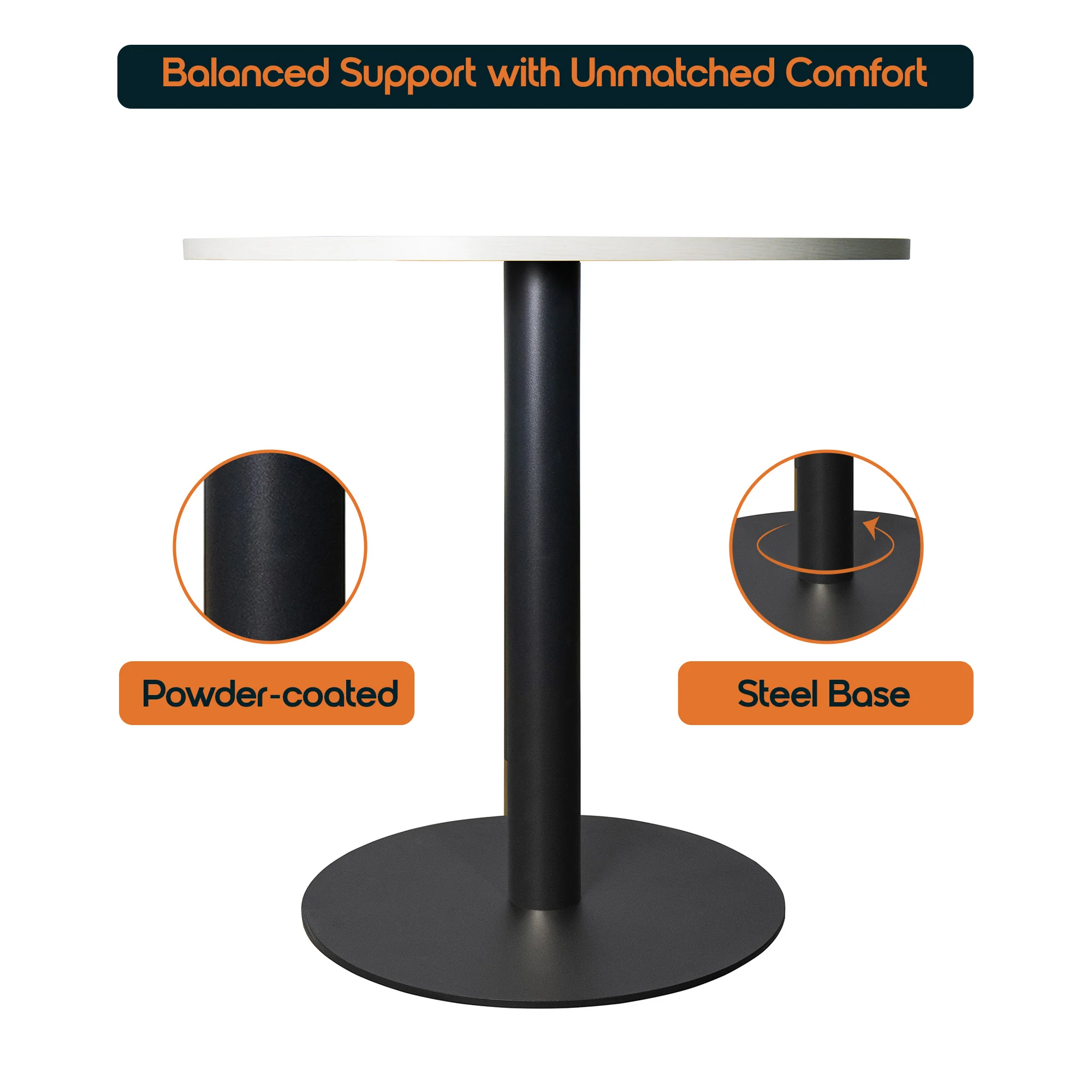 Vail Collection Dining Table Black Base With 27" Round Light Wood  Brown MDF Top