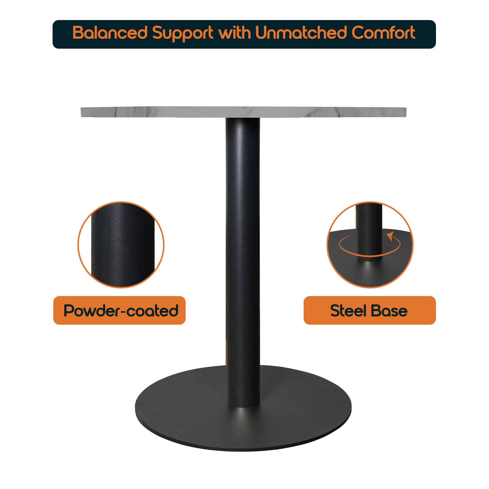 Vail Collection Dining Table Black Base With 27" Round White Stone Top